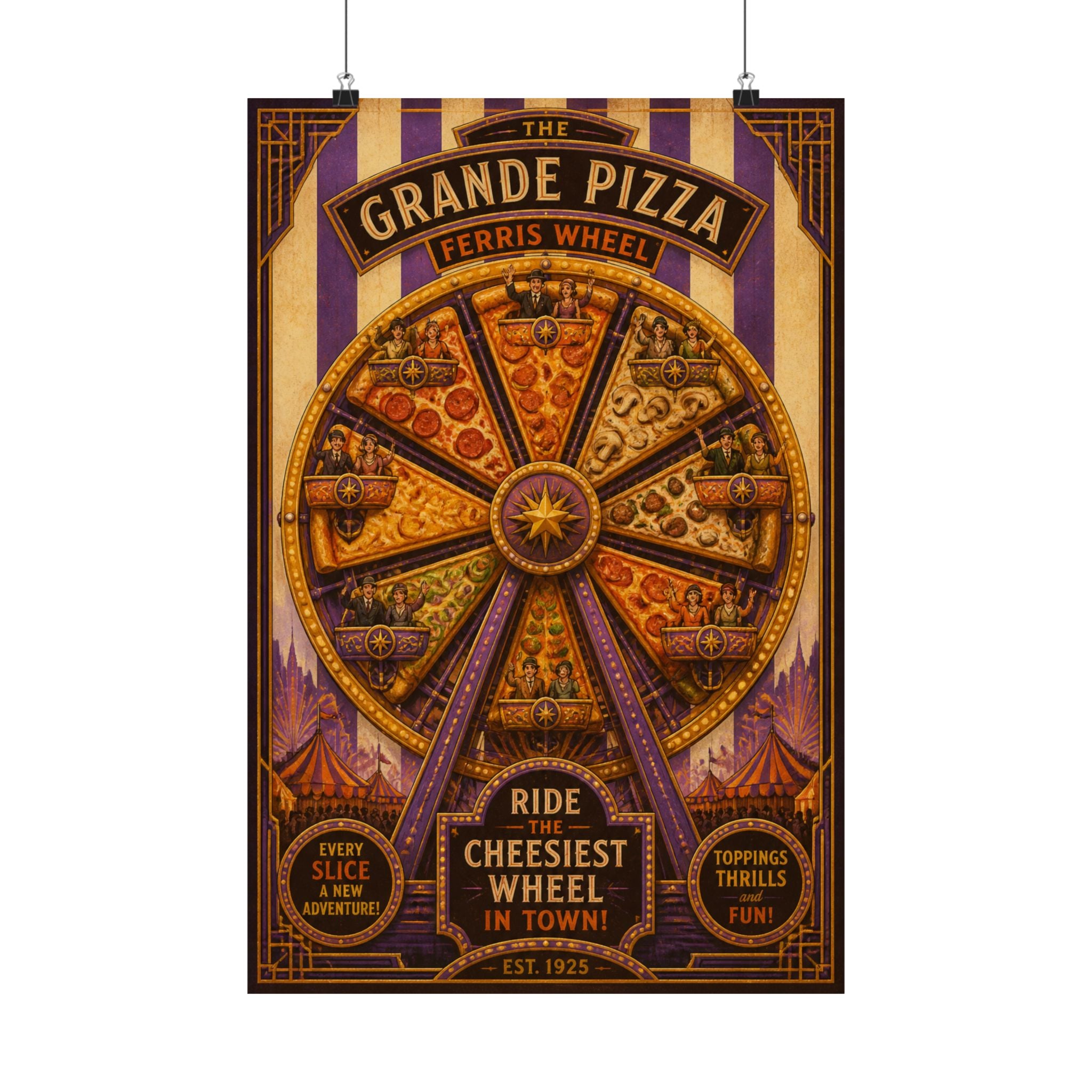Pizza Ferris Wheel Wall Art Poster 18×24 Art Deco Entryway Decor Maximalist Print