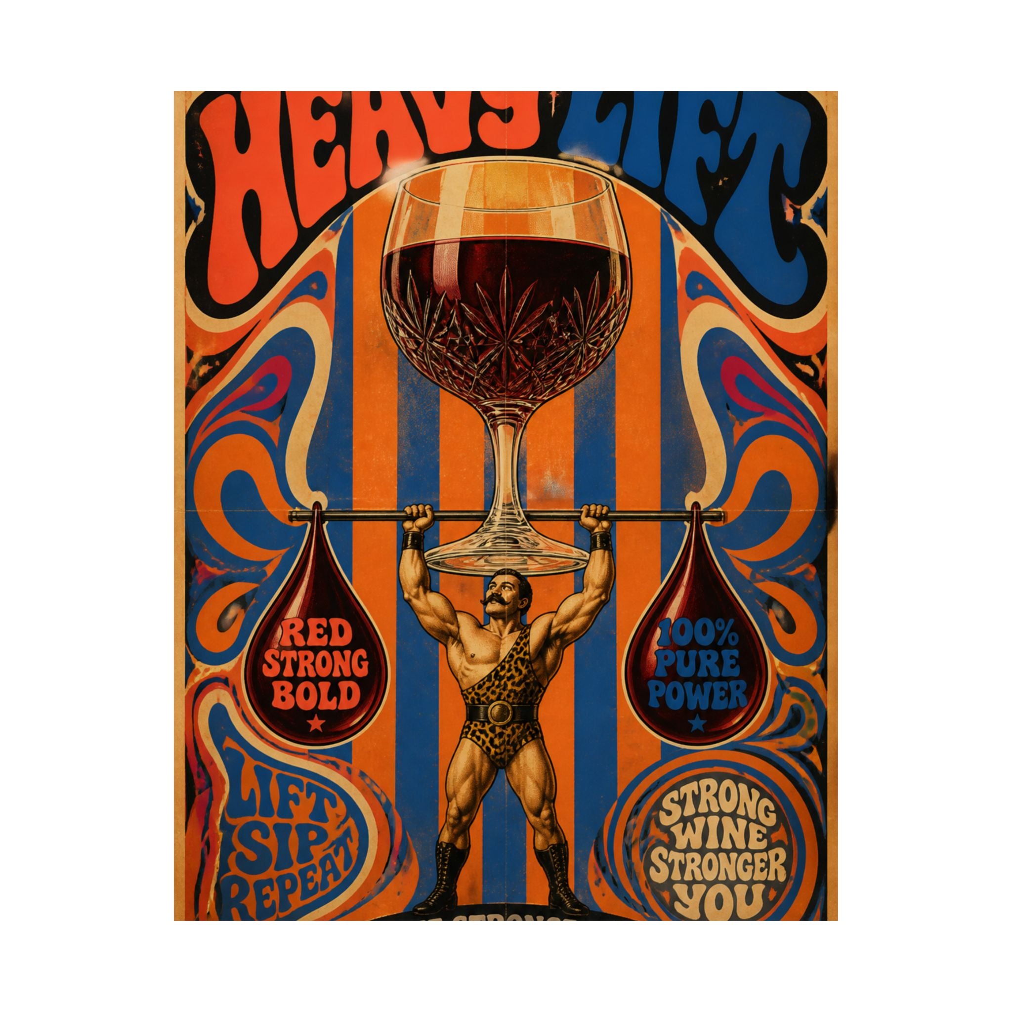 Wine Glass Strongman Wall Art Poster 24×36 Psychedelic Dining Room Decor Maximalist Print