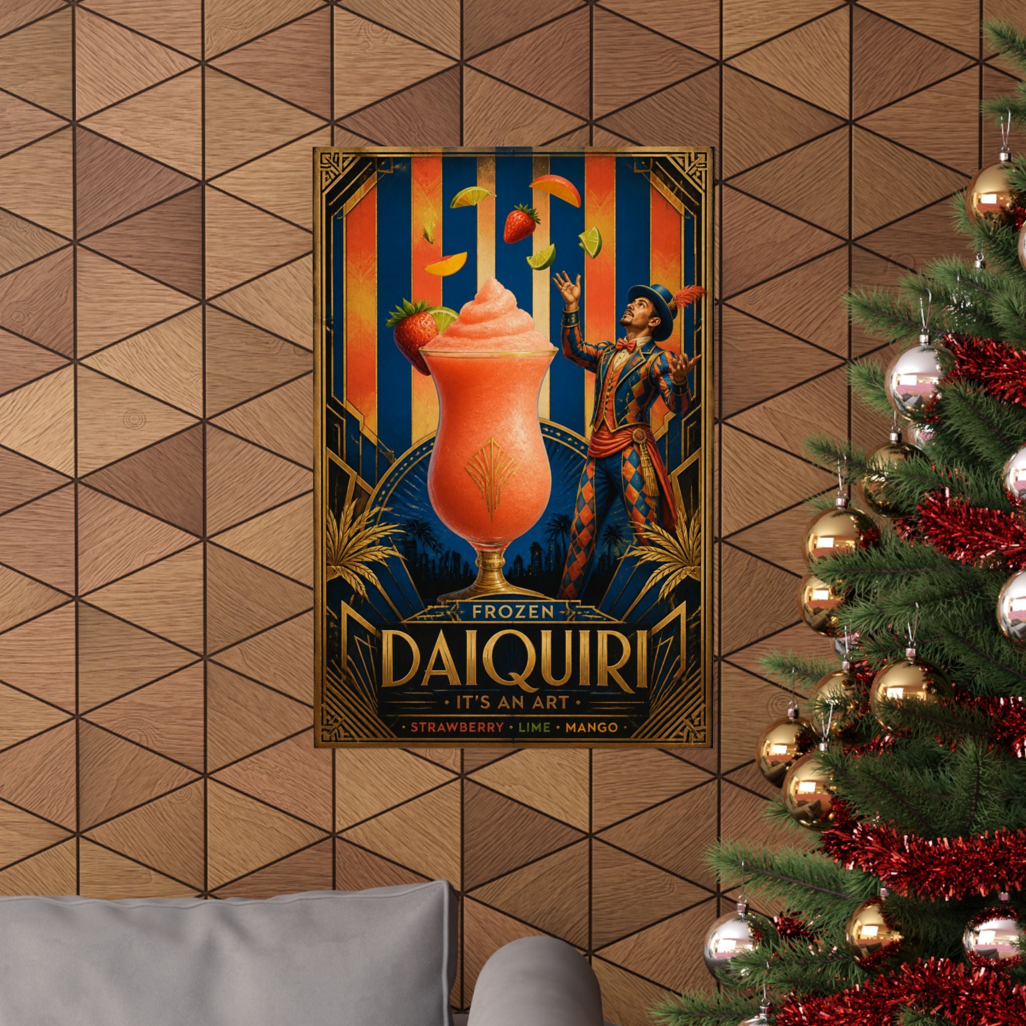 Daiquiri Fruit Juggler Wall Art Poster 18×24 Art Deco Entryway Decor Maximalist Print