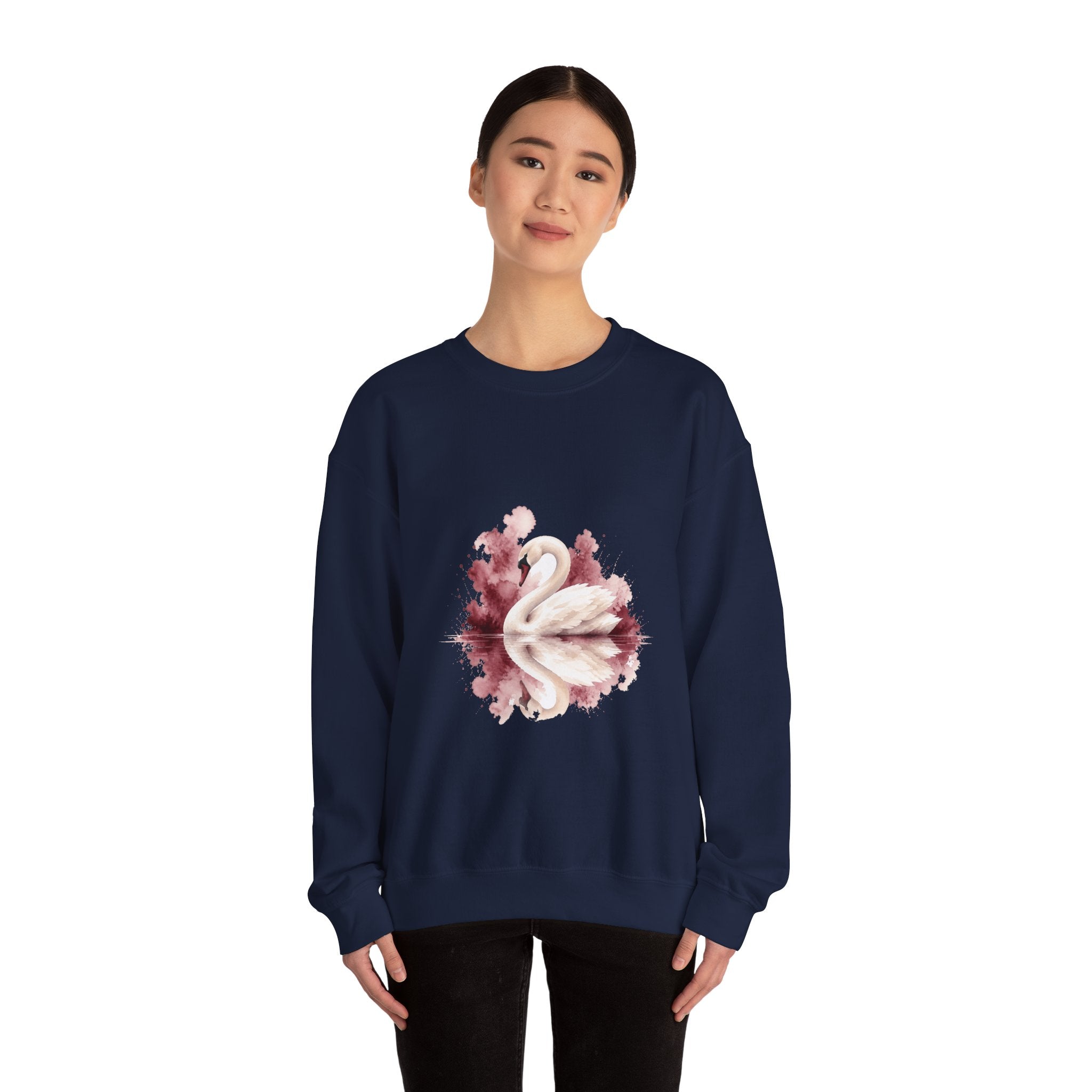 Matching Couple Sweatshirt - Raven & Swan Matching Couple Premium Fleece Sweatshirt Watercolor Art His Hers Birthday Gift - Design B