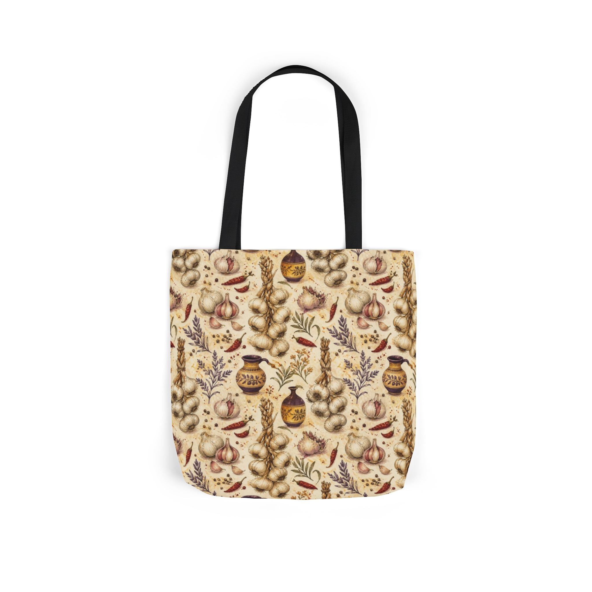 Garlic Bulbs & Cloves Canvas Tote Bag Mediterranean Kitchen Watercolor Design Italian Cottagecore Gift