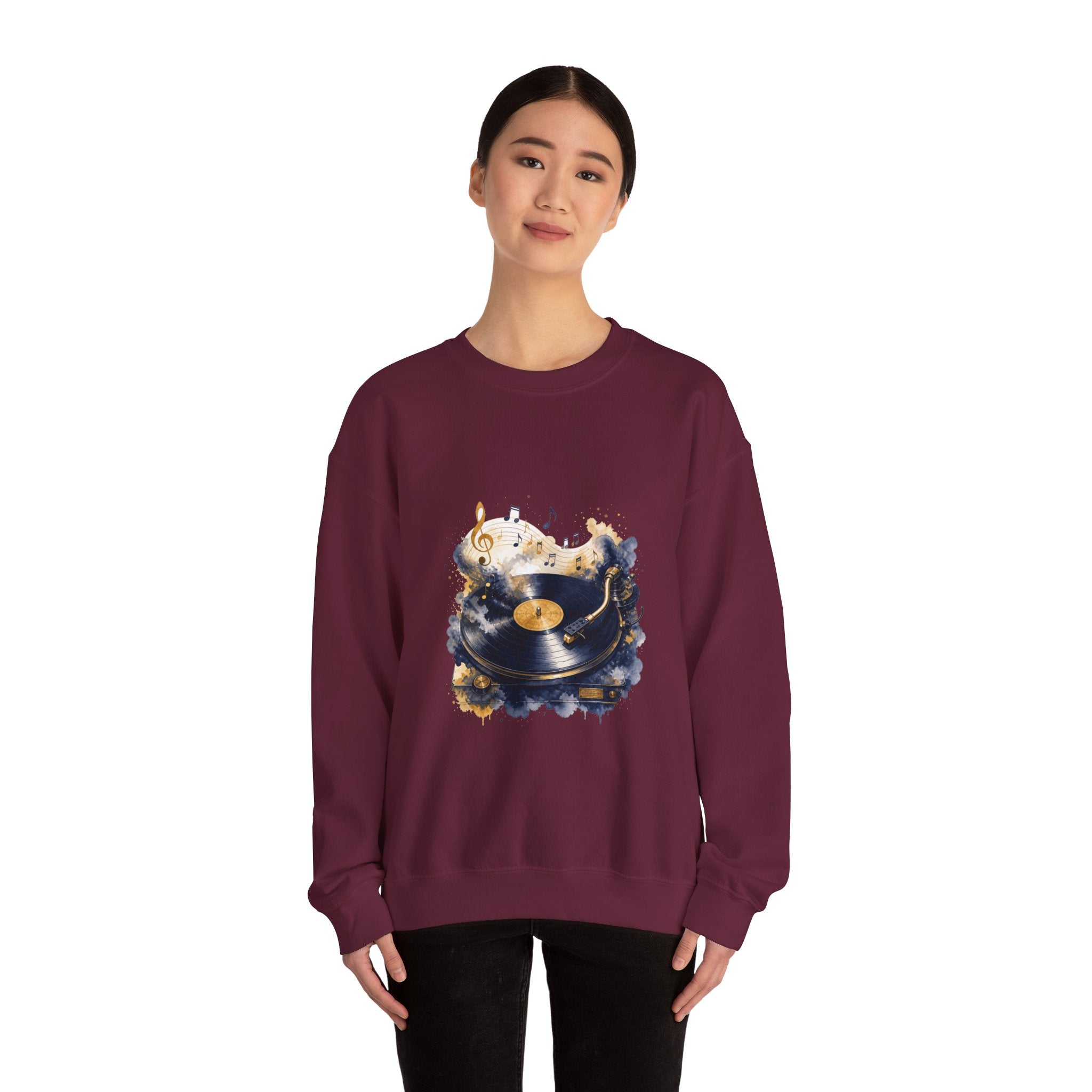 Matching Couple Sweatshirt - Vinyl & Cassette Matching Couple Crewneck Sweatshirt Watercolor Art His Hers Engagement Gift - Design A