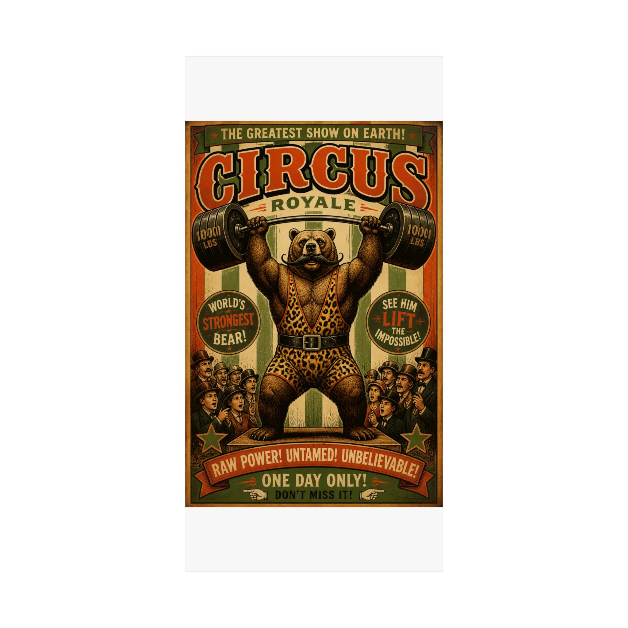 Strongman Bear Wall Art Poster 24×36 Vintage Circus Bedroom Decor Maximalist Print