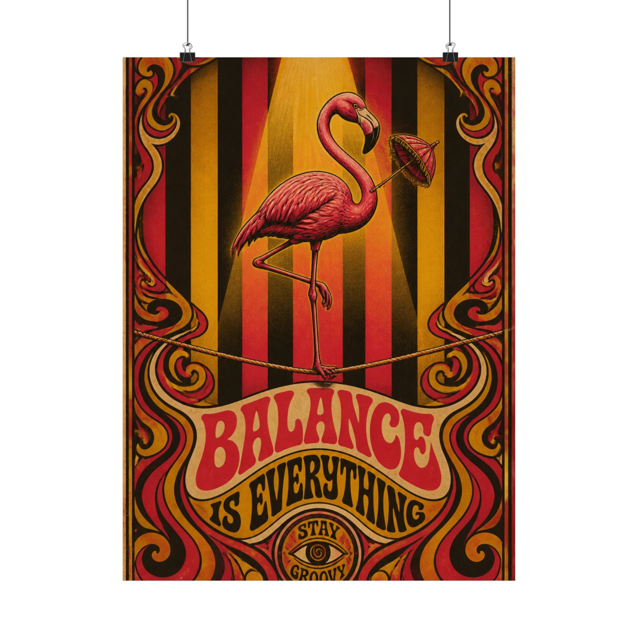 Flamingo Tightrope Wall Art Poster 24×36 Psychedelic Dining Room Decor Maximalist Print