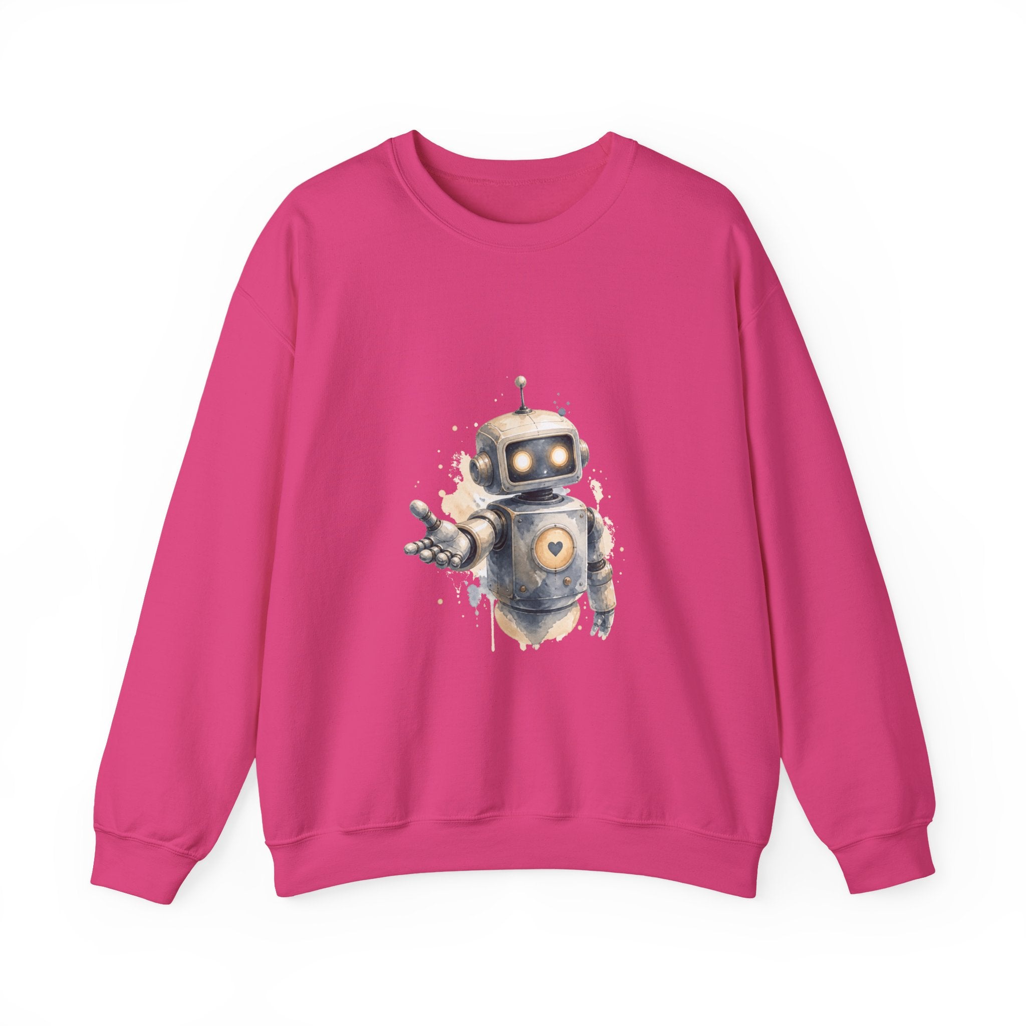 Matching Couple Sweatshirt - Robot & Heart Matching Couple Comfort Colors Crew Watercolor Art His Hers Birthday Gift - Design A