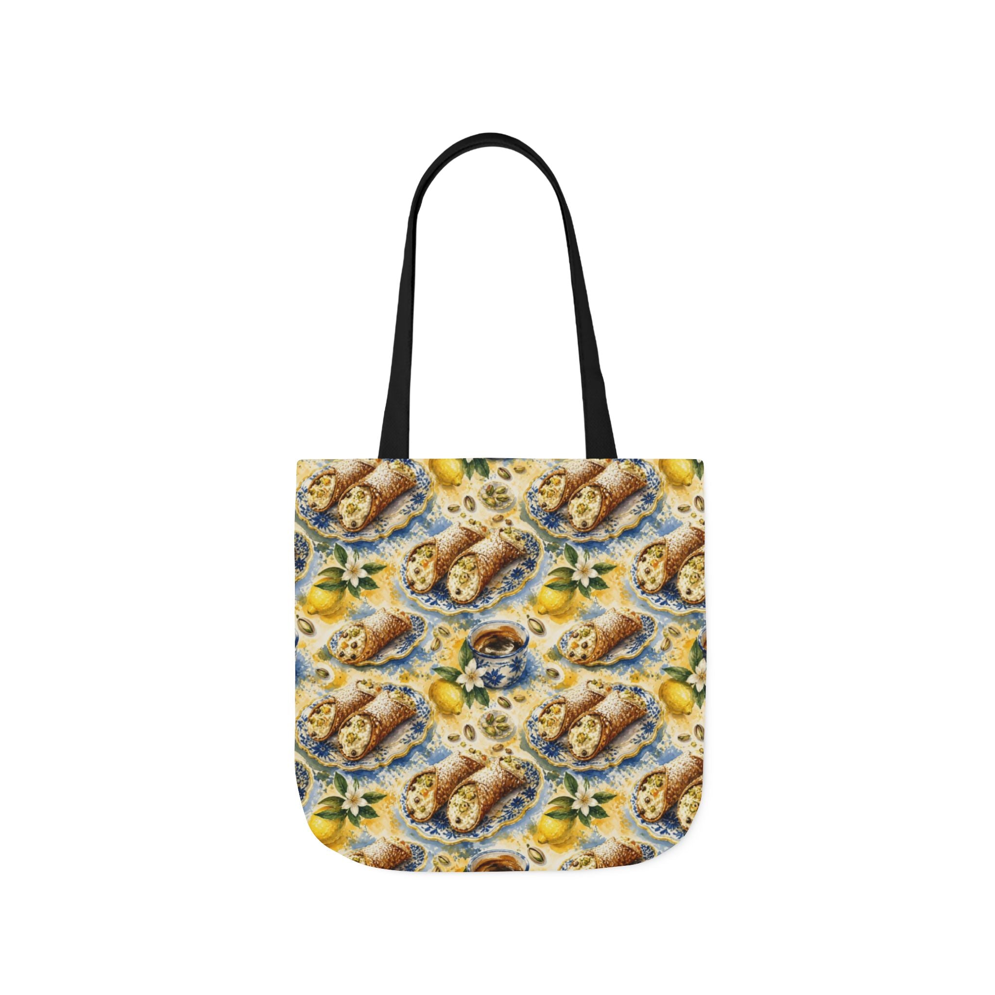 Sicilian Cannoli Canvas Tote Bag Mediterranean Kitchen Watercolor Splash Design Italian Cottagecore Gift
