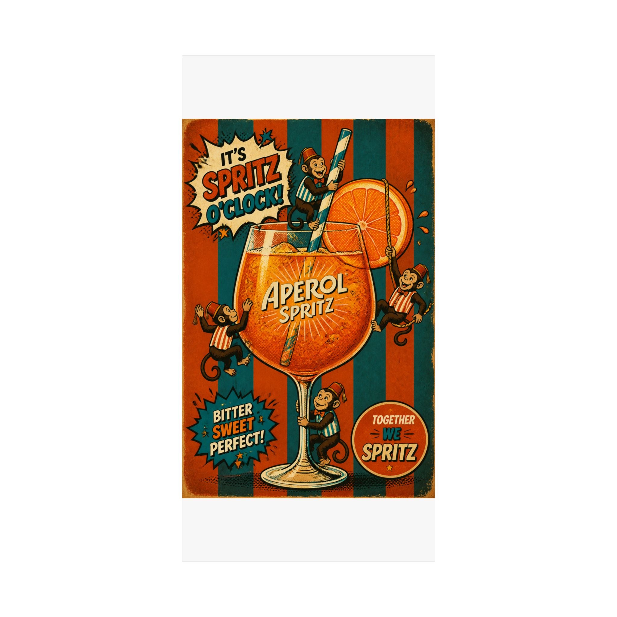 Aperol Spritz Monkeys Wall Art Poster 24×36 Pop Art Restaurant Decor Maximalist Print