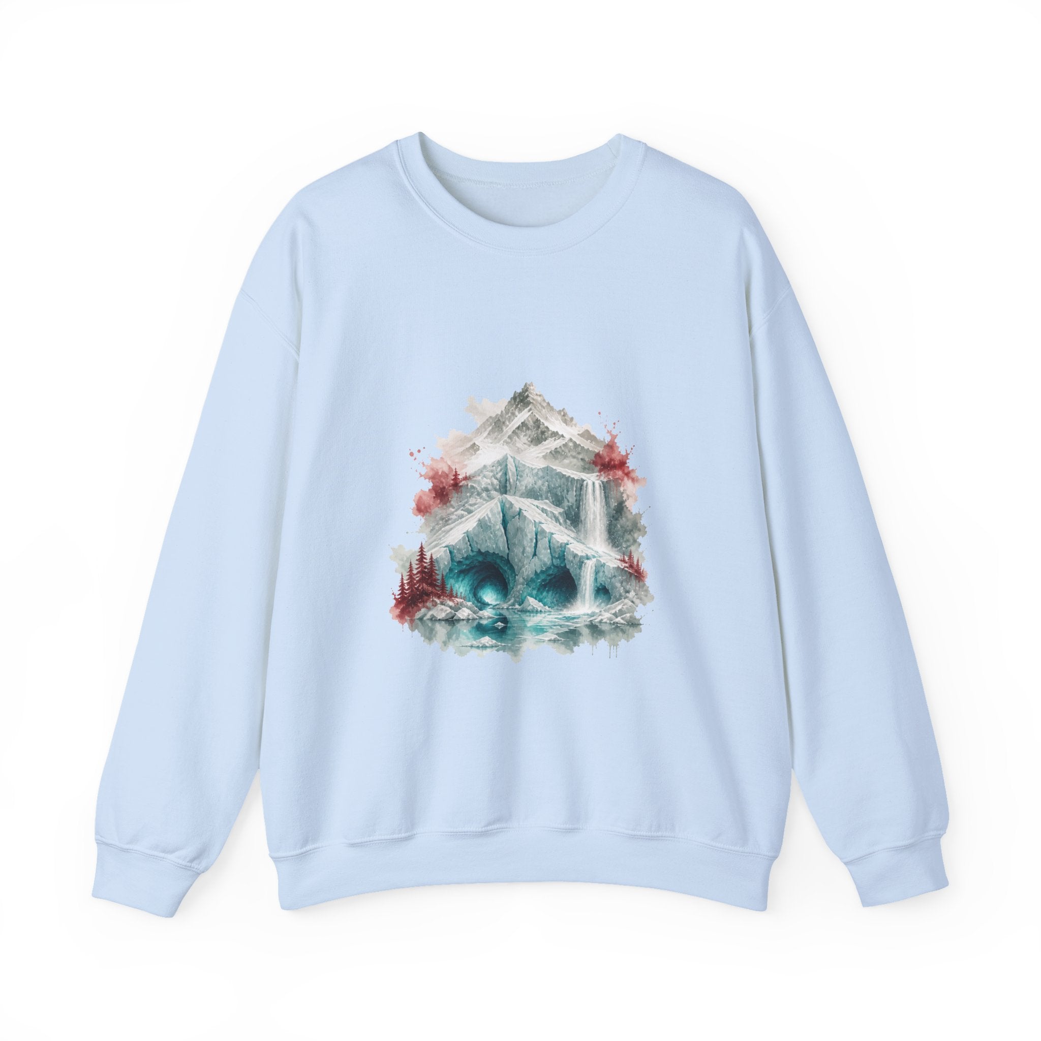 Matching Couple Sweatshirt - Volcano & Glacier Matching Couple Premium Fleece Sweatshirt Watercolor Art His Hers Birthday Gift - Design B