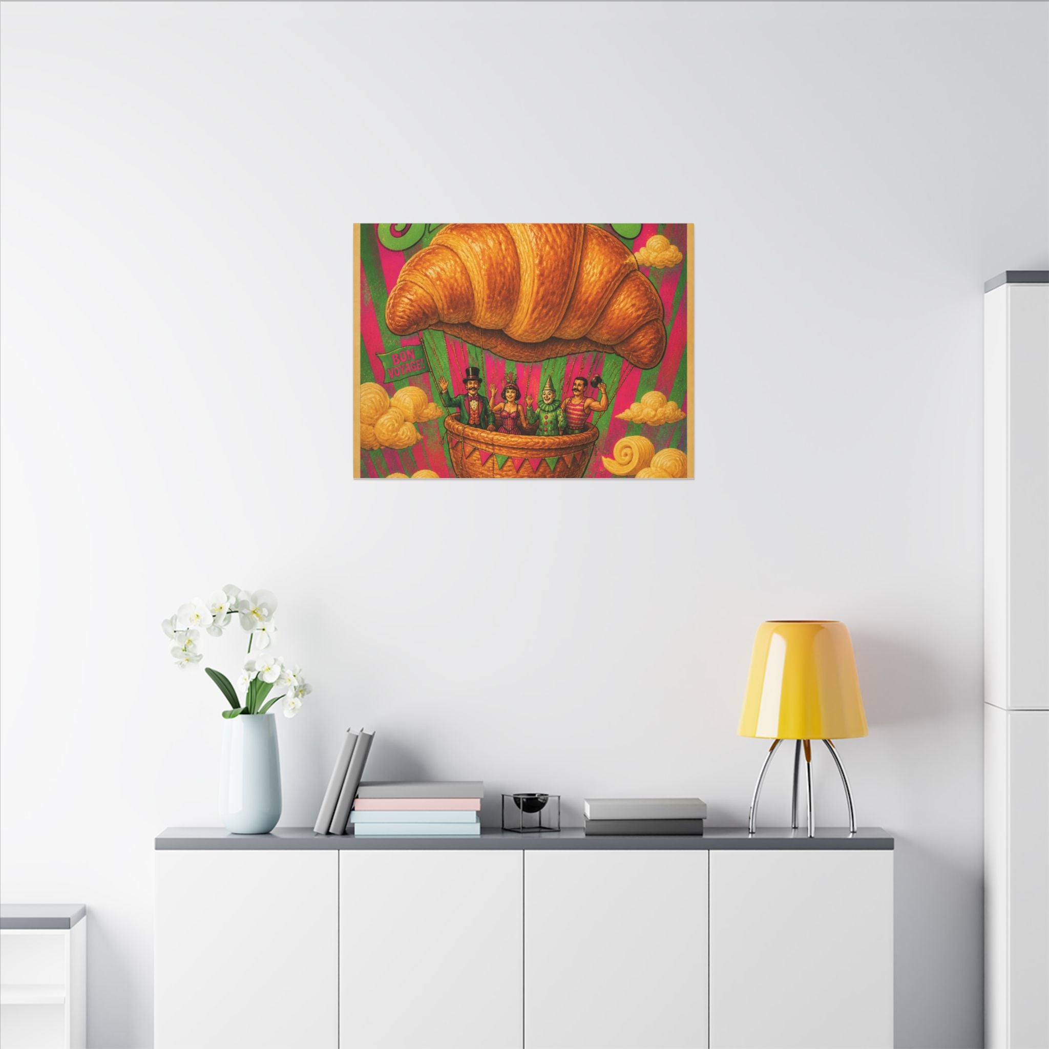 Croissant Hot Air Balloon Wall Art Canvas 16×20 Psychedelic Cafe Decor Maximalist Print
