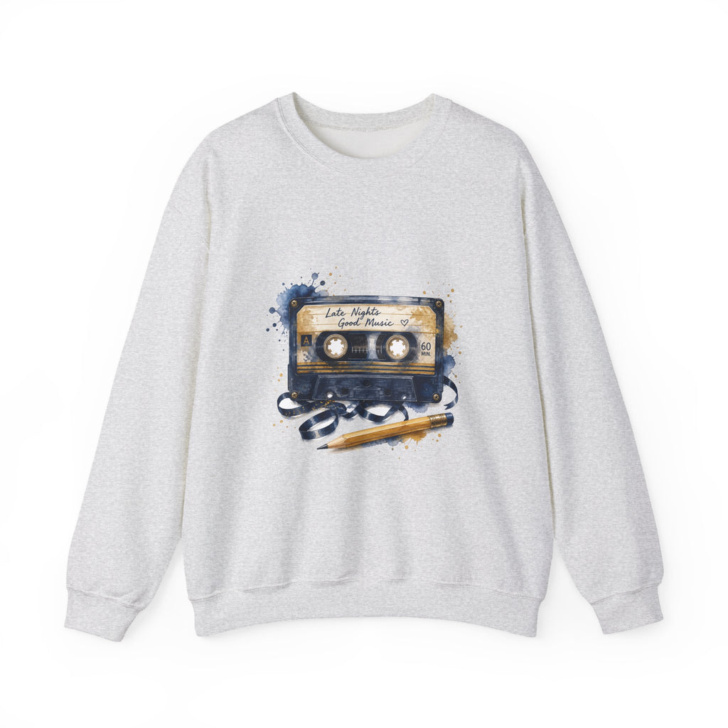 Matching Couple Sweatshirt - Vinyl & Cassette Matching Couple Crewneck Sweatshirt Watercolor Art His Hers Engagement Gift - Design B