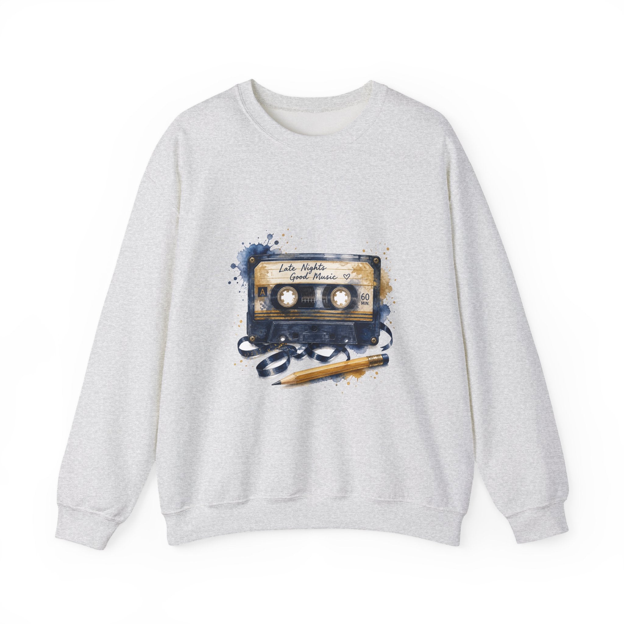 Matching Couple Sweatshirt - Vinyl & Cassette Matching Couple Crewneck Sweatshirt Watercolor Art His Hers Engagement Gift - Design B
