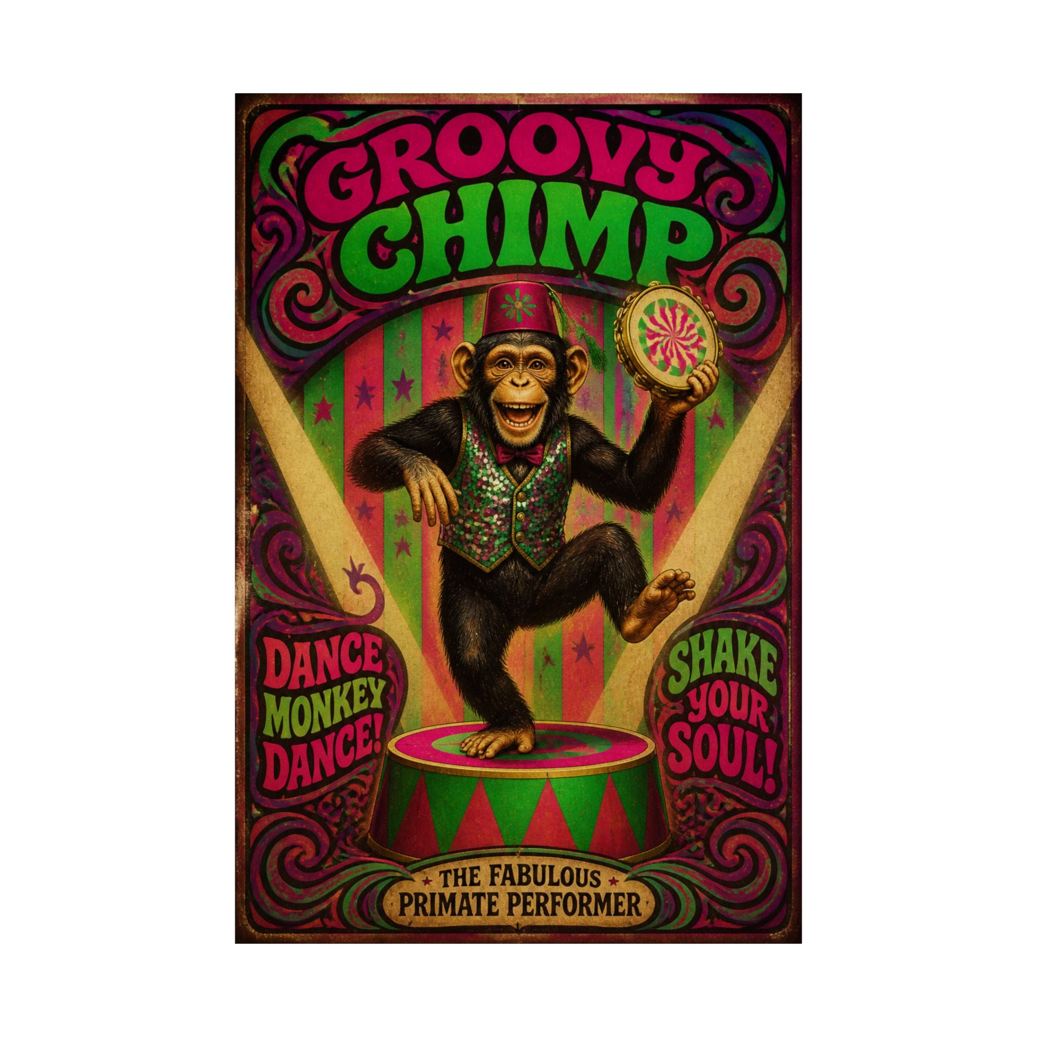 Dancing Monkey Wall Art Poster 24×36 Psychedelic Dining Room Decor Maximalist Print