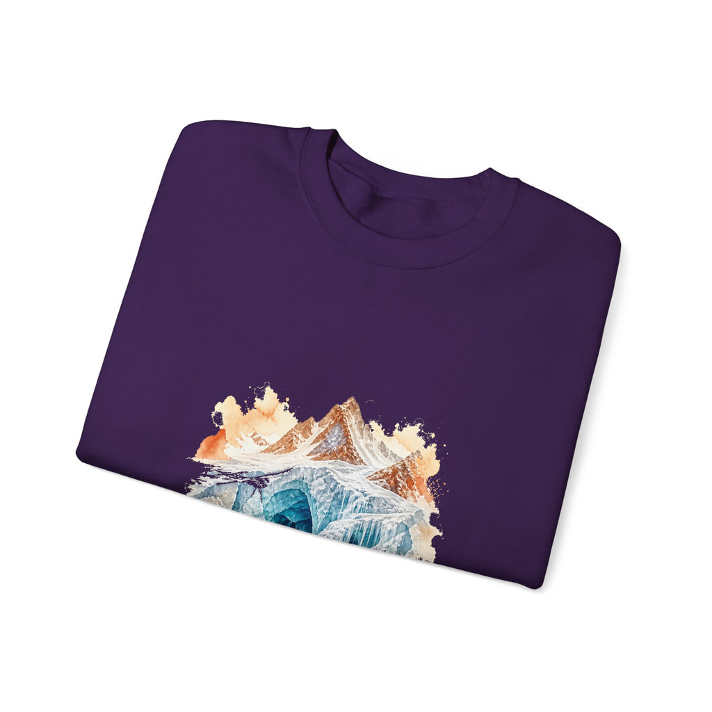 Matching Couple Sweatshirt - Volcano & Glacier Matching Couple Crewneck Sweatshirt Watercolor Art His Hers Engagement Gift - Design B