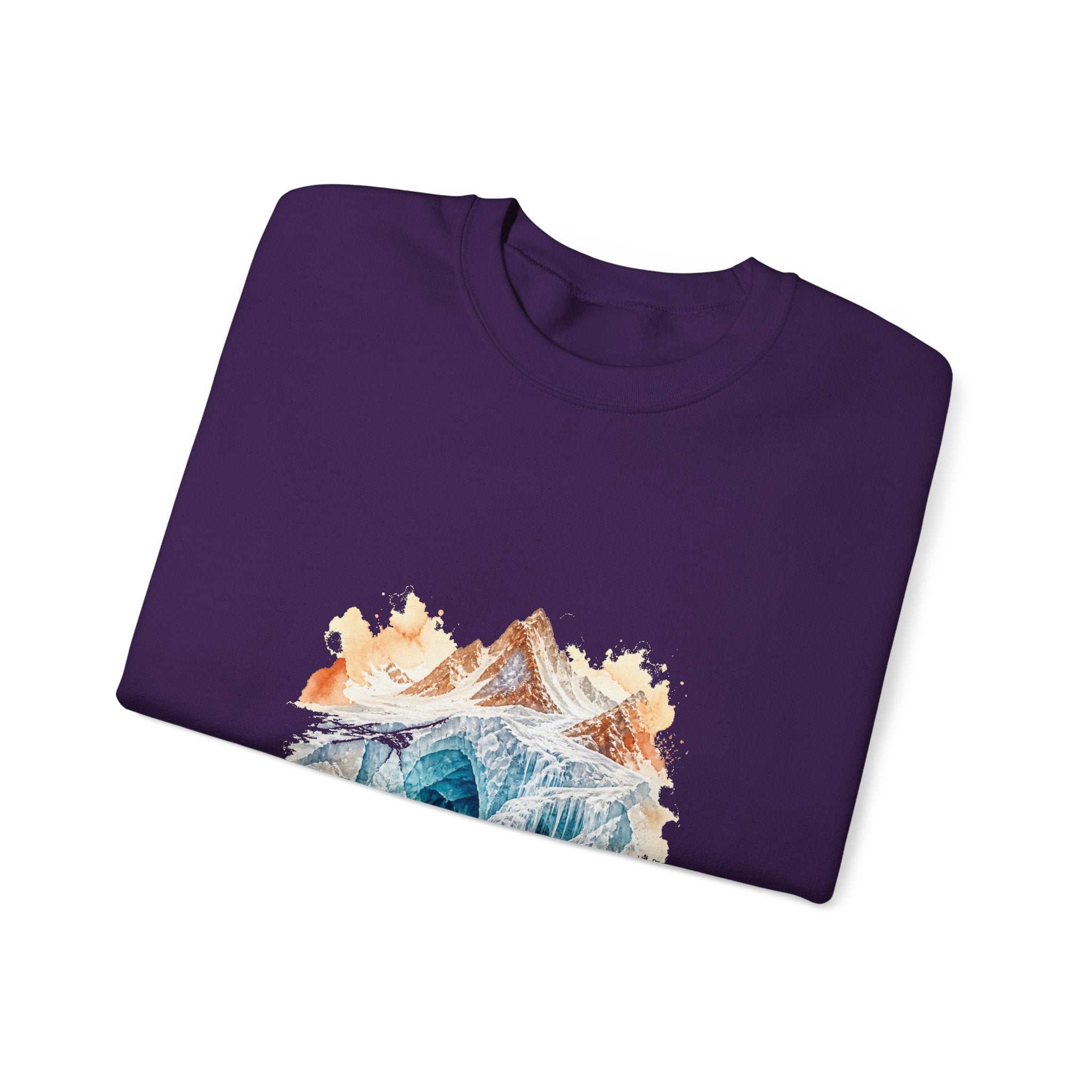 Matching Couple Sweatshirt - Volcano & Glacier Matching Couple Crewneck Sweatshirt Watercolor Art His Hers Engagement Gift - Design B