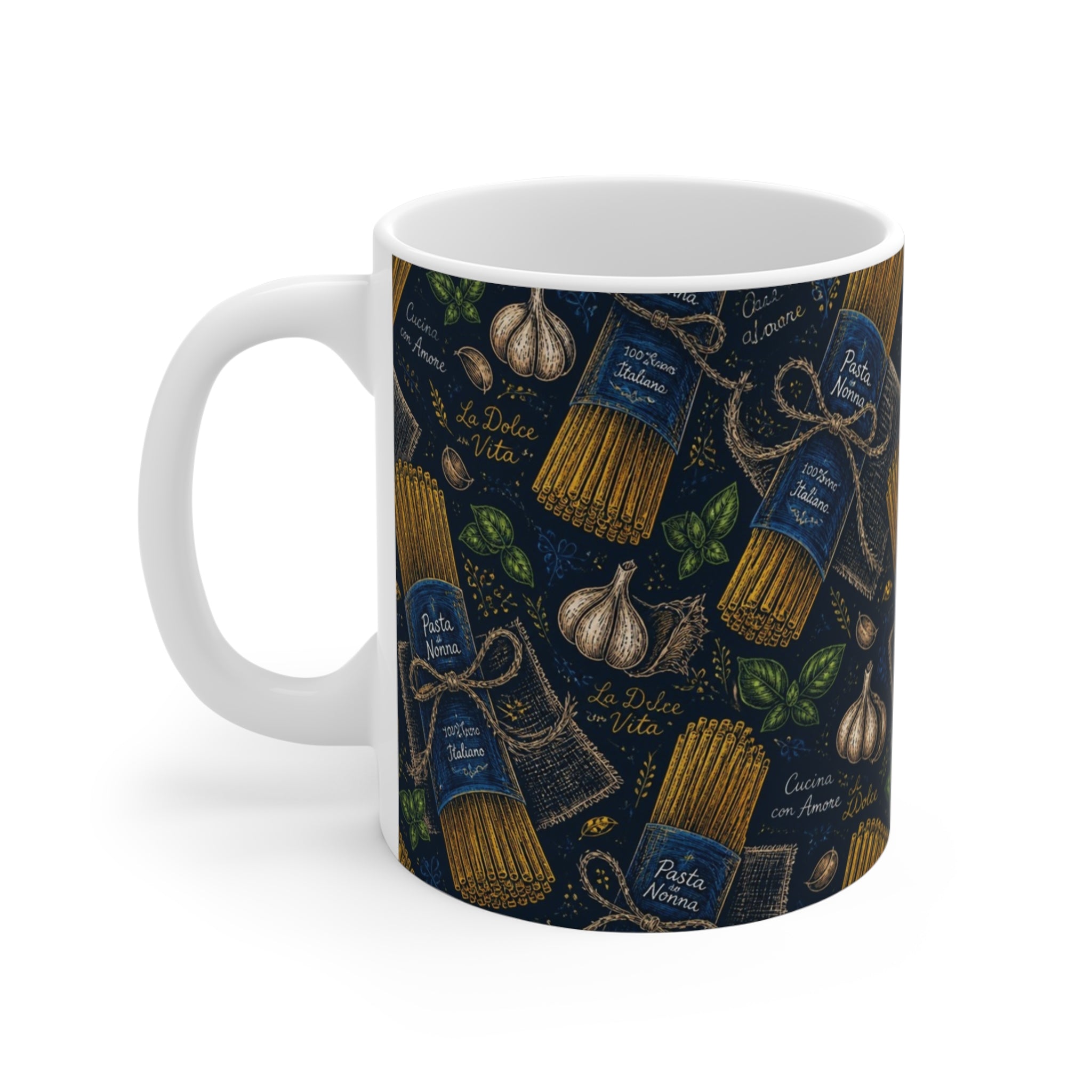 Spaghetti Bundle 11oz Ceramic Mug Mediterranean Kitchen Chalk Art Design Italian Cottagecore Gift