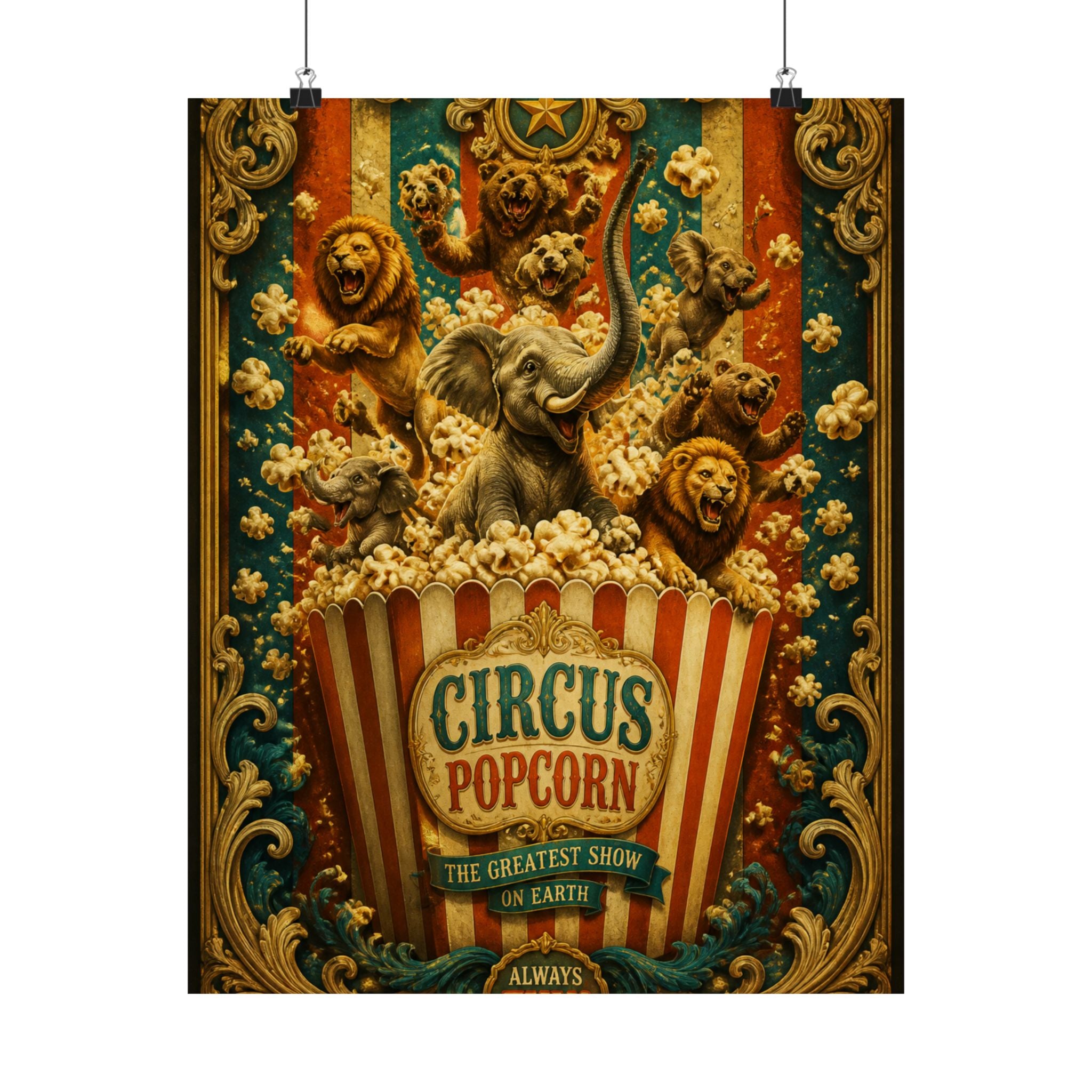 Popcorn Box Animals Wall Art Poster 24×36 Baroque Studio Decor Maximalist Print