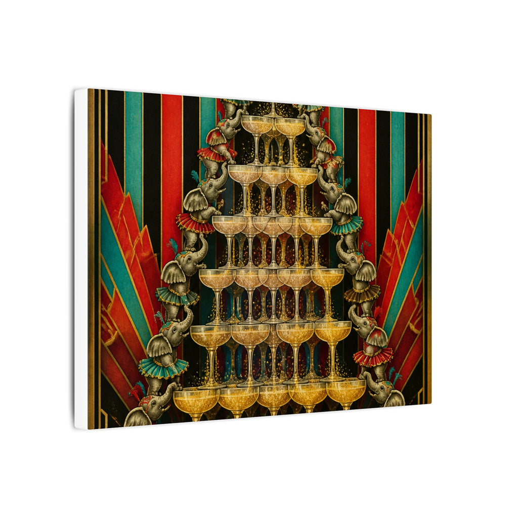 Champagne Tower Elephants Wall Art Canvas 16×20 Art Deco Entryway Decor Maximalist Print