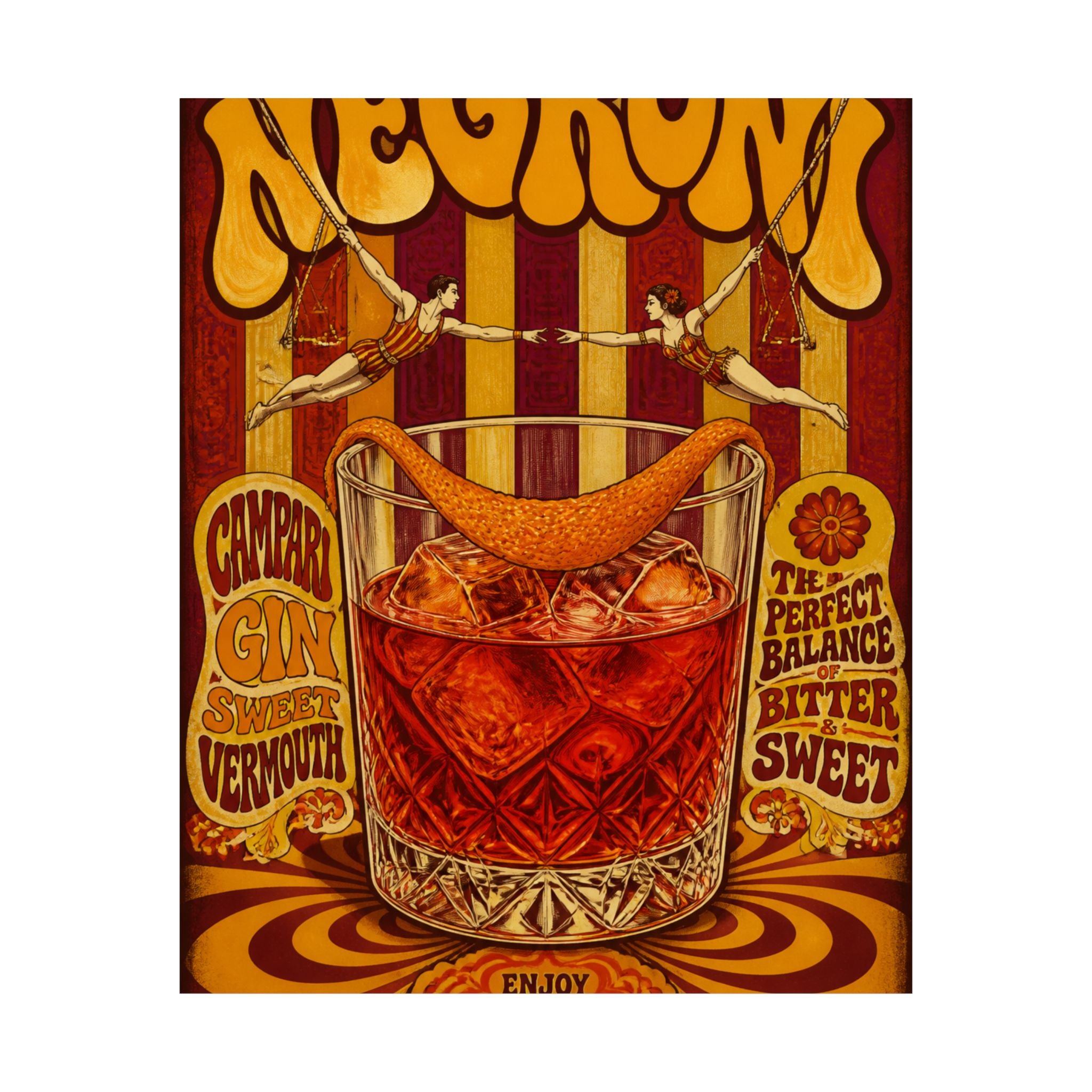 Negroni Trapeze Act Wall Art Poster 18×24 Psychedelic Cafe Decor Maximalist Print