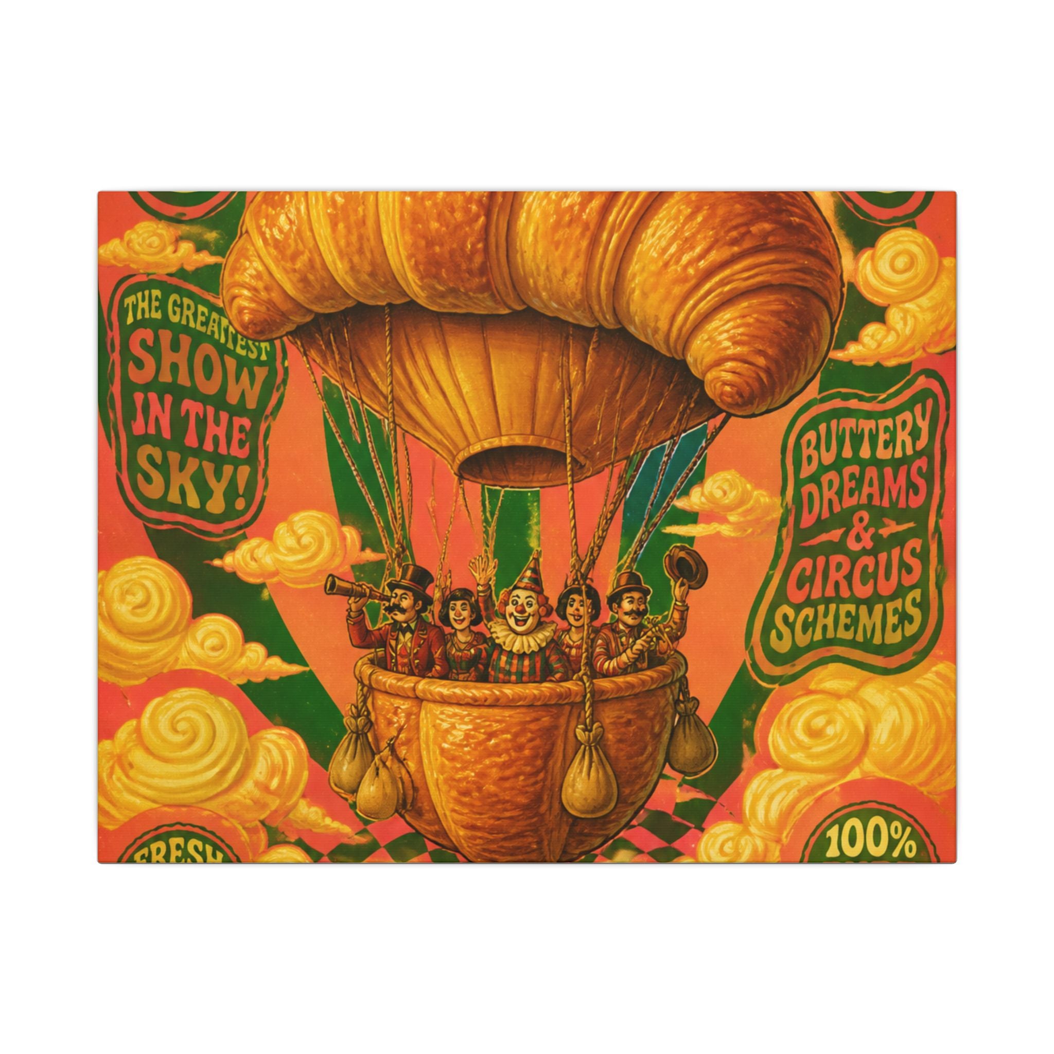 Croissant Hot Air Balloon Wall Art Canvas 24×36 Psychedelic Dining Room Decor Maximalist Print