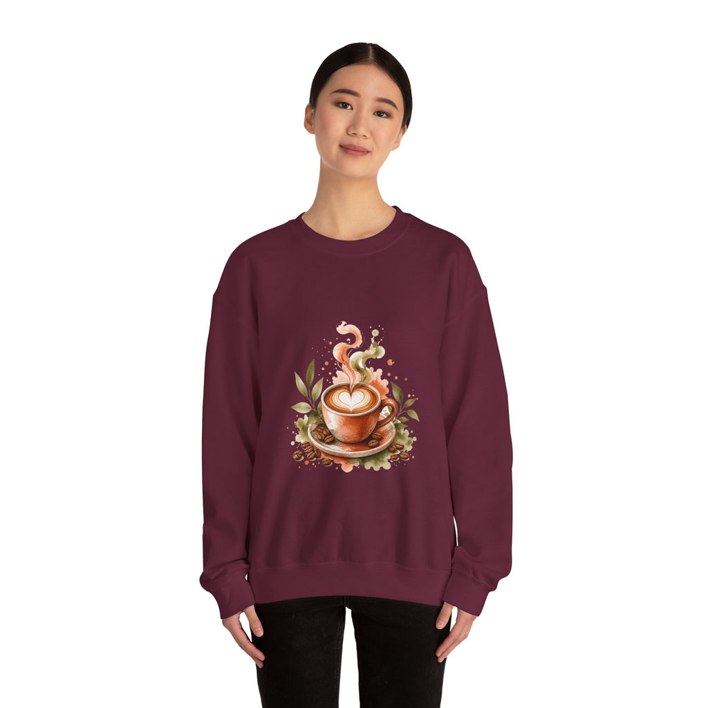 Matching Couple Sweatshirt - Coffee & Tea Matching Couple Crewneck Sweatshirt Watercolor Art His Hers Engagement Gift - Design A