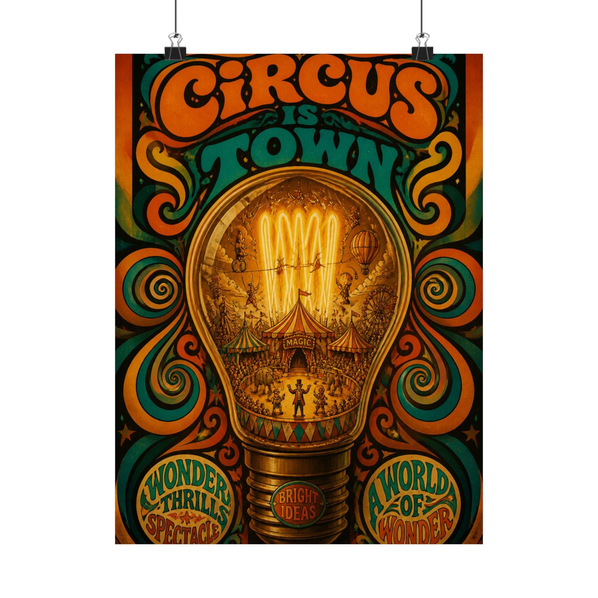 Light Bulb Circus Wall Art Poster 18×24 Psychedelic Cafe Decor Maximalist Print