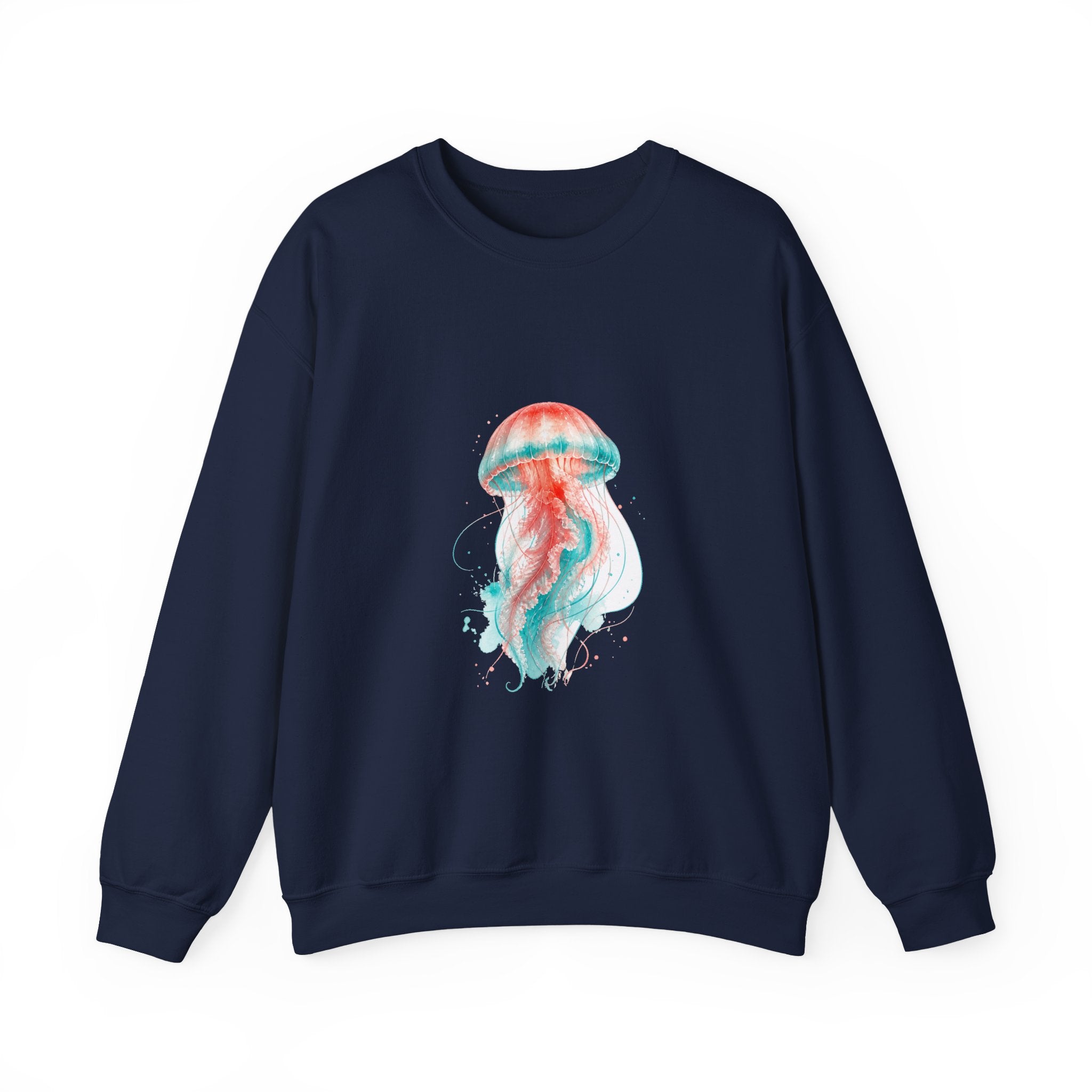 Matching Couple Sweatshirt - Octopus & Jellyfish Matching Couple Premium Fleece Sweatshirt Watercolor Art His Hers Birthday Gift - Design B