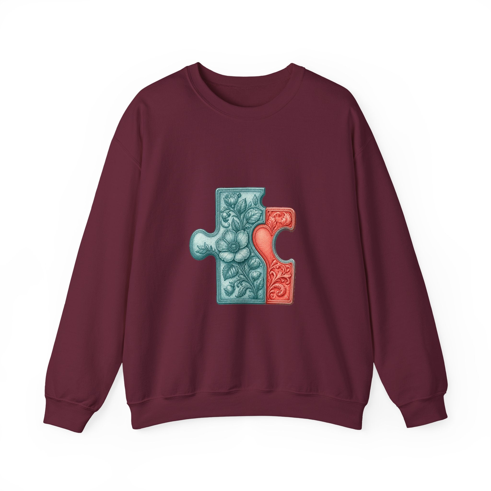 Matching Couple Sweatshirt - Puzzle Pieces Matching Couple Crewneck Sweatshirt Vintage Art His Hers Wedding Gift - Design A