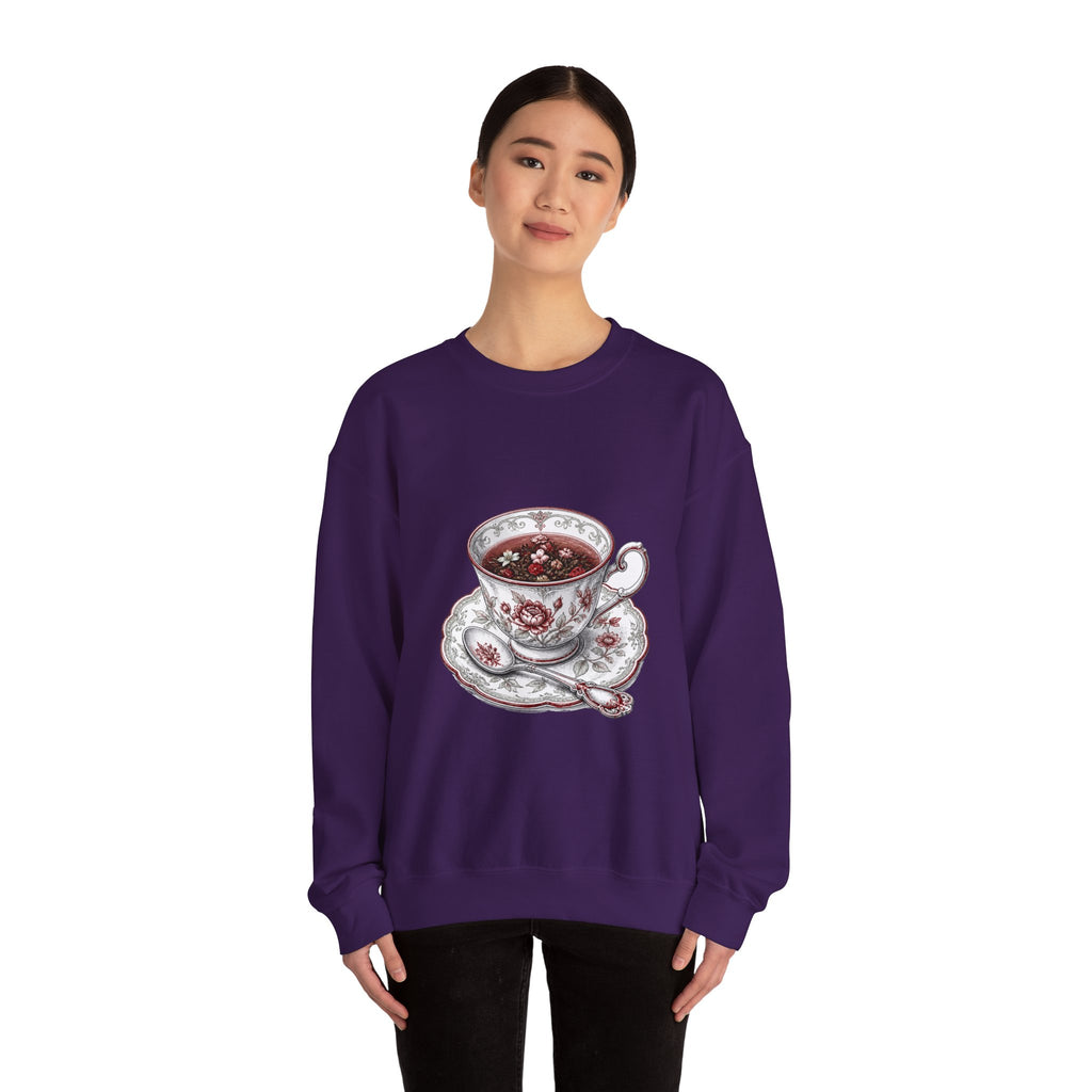Matching Couple Sweatshirt - Coffee & Tea Matching Couple Premium Fleece Sweatshirt Hand-Drawn Art His Hers Anniversary Gift - Design B