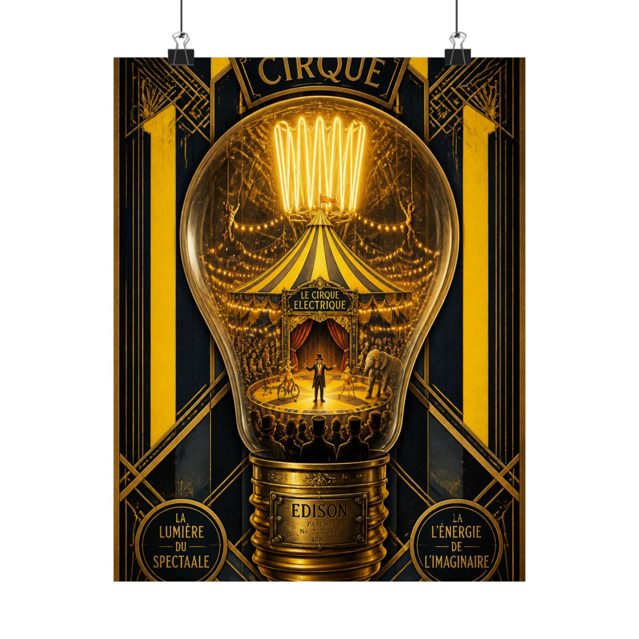 Light Bulb Circus Wall Art Poster 24×36 Art Deco Bar Area Decor Maximalist Print
