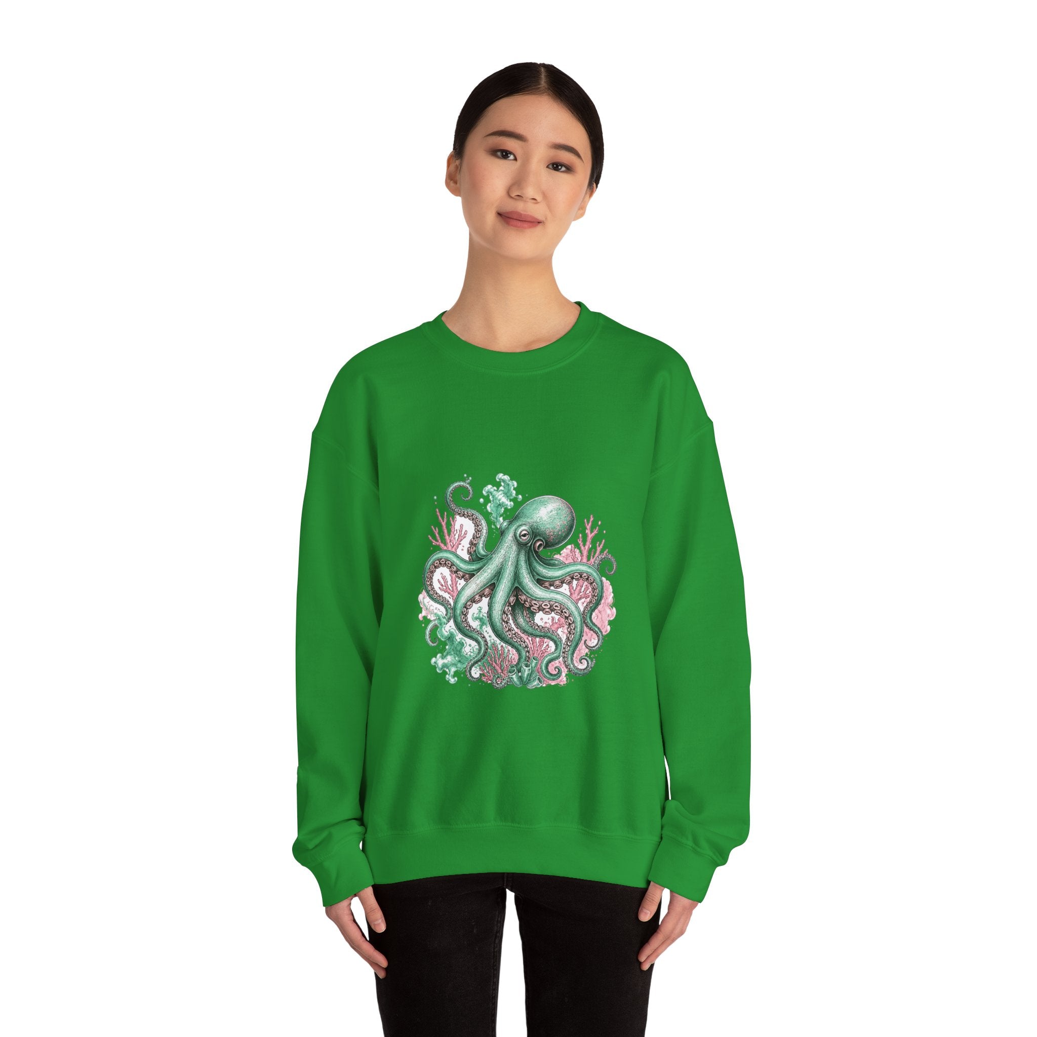 Matching Couple Sweatshirt - Octopus & Jellyfish Matching Couple Premium Fleece Sweatshirt Hand-Drawn Art His Hers Anniversary Gift - Design A