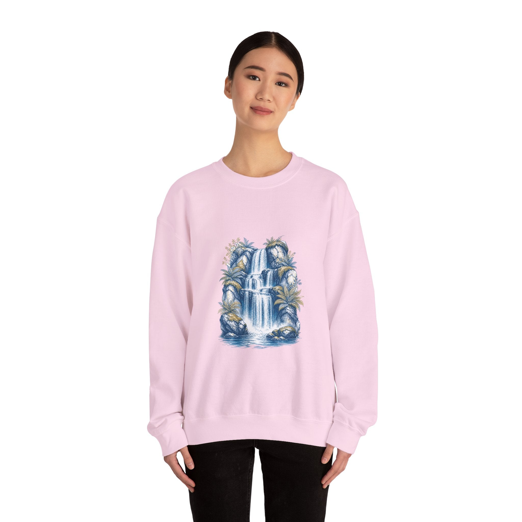 Matching Couple Sweatshirt - Wildfire & Waterfall Matching Couple Premium Fleece Sweatshirt Hand-Drawn Art His Hers Anniversary Gift - Design B