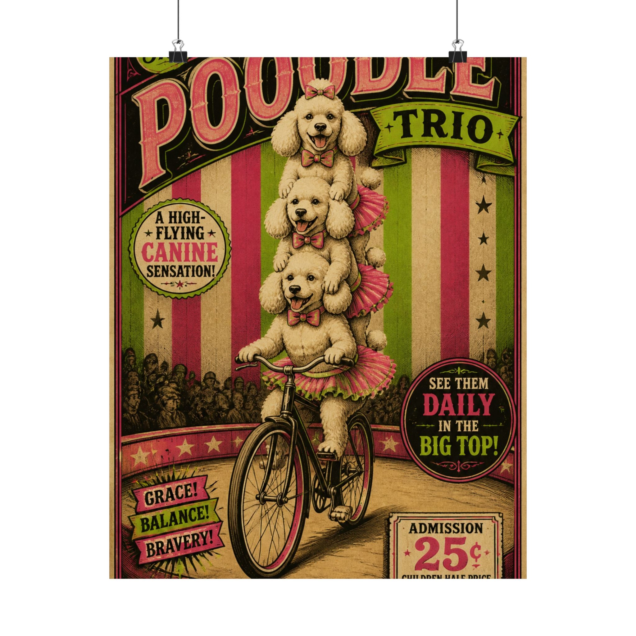 Poodle Stack Bicycle Wall Art Poster 24×36 Vintage Circus Bedroom Decor Maximalist Print