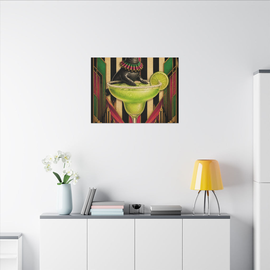 Margarita Balancing Seal Wall Art Canvas 24×36 Art Deco Bar Area Decor Maximalist Print