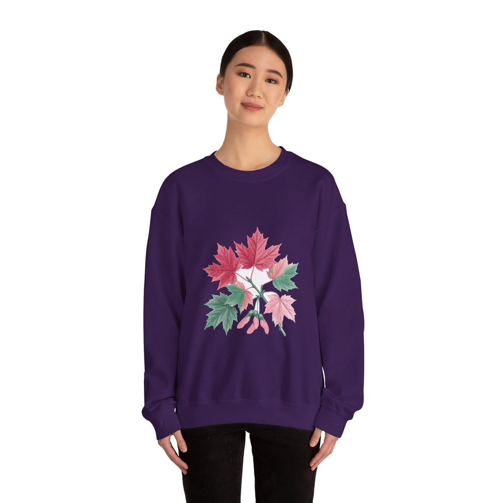 Matching Couple Sweatshirt - Cherry Blossom & Maple Leaf Matching Couple Premium Fleece Sweatshirt Vintage Art His Hers Honeymoon Gift - Design B