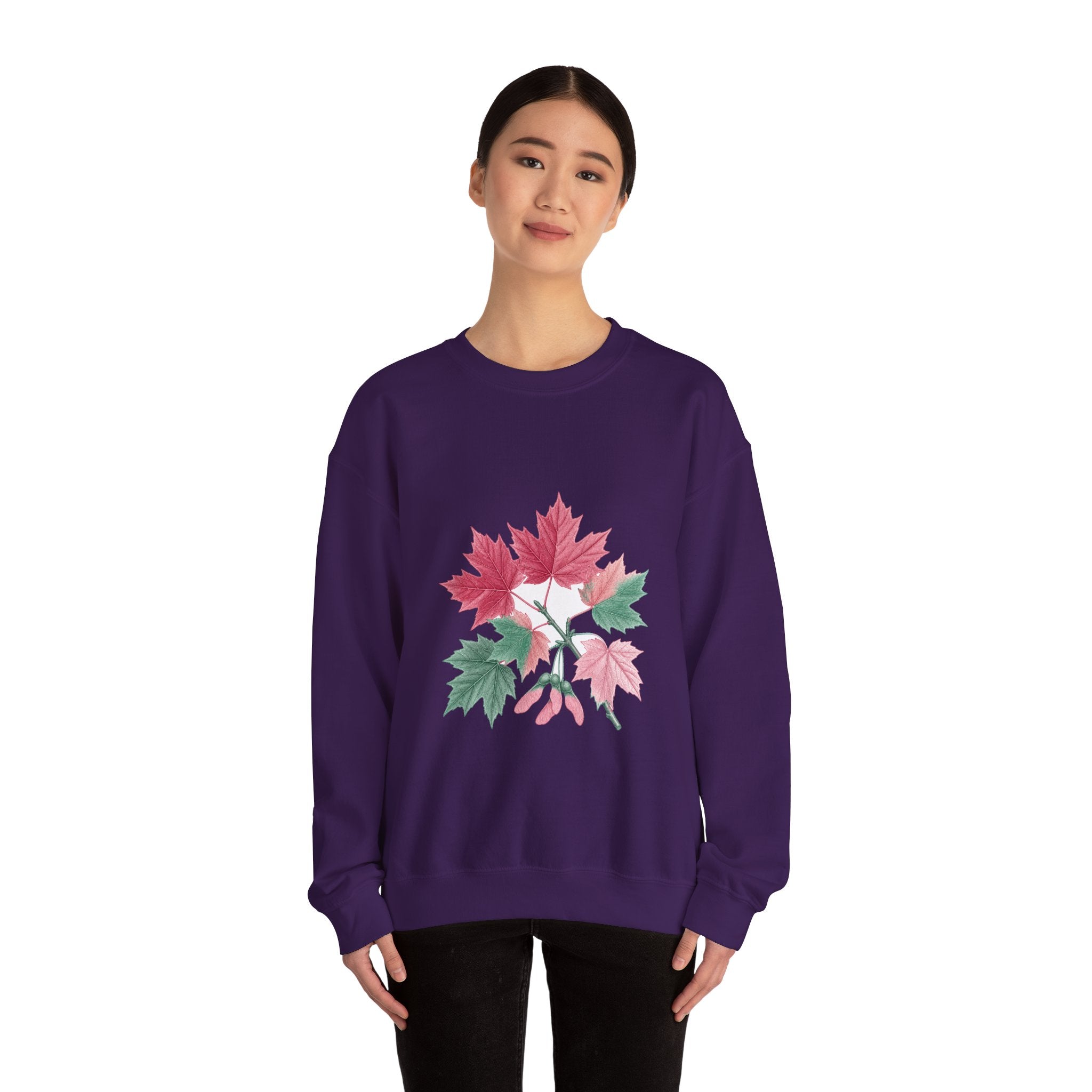 Matching Couple Sweatshirt - Cherry Blossom & Maple Leaf Matching Couple Premium Fleece Sweatshirt Vintage Art His Hers Honeymoon Gift - Design B