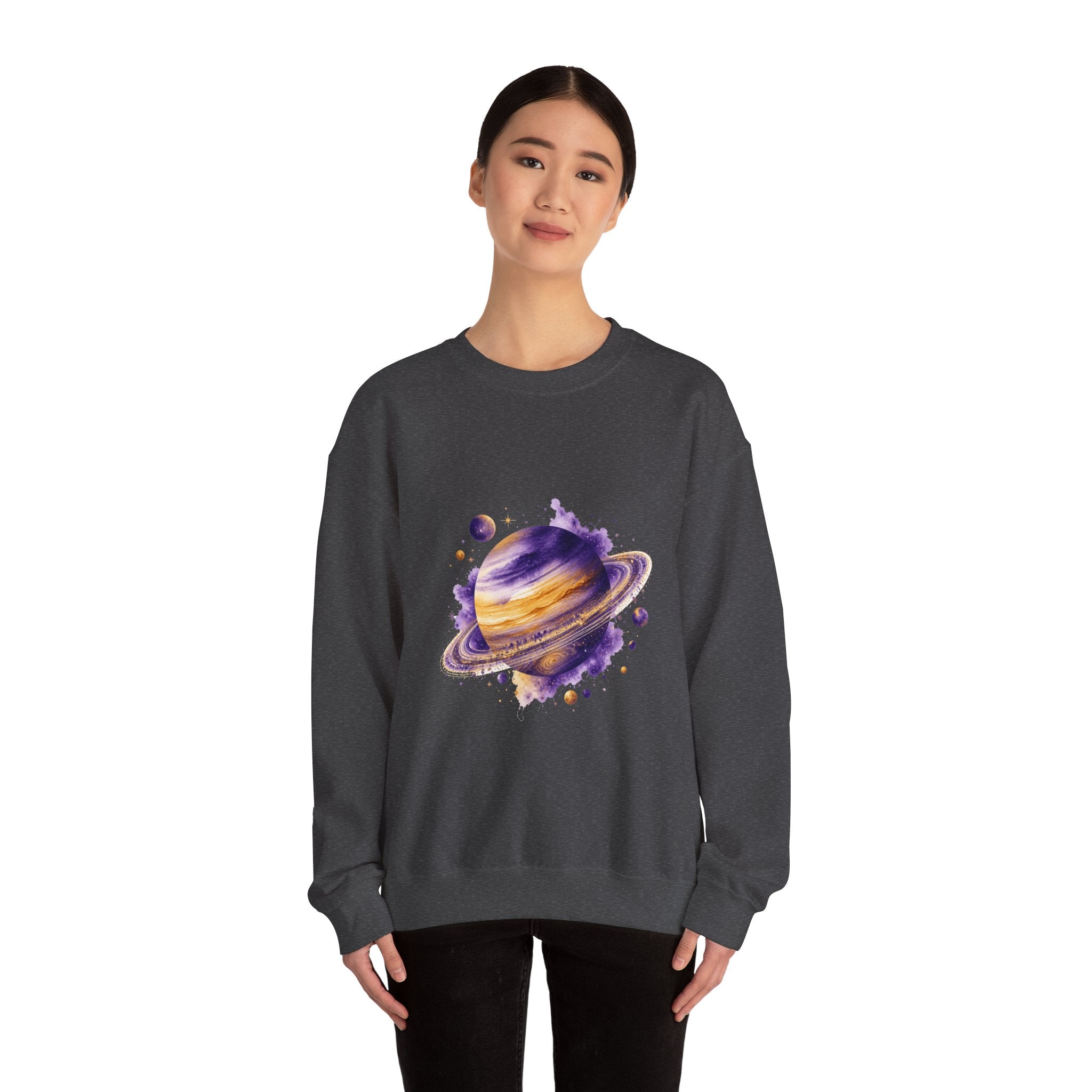 Matching Couple Sweatshirt - Astronaut & Planet Matching Couple Comfort Colors Crew Watercolor Art His Hers Birthday Gift - Design B