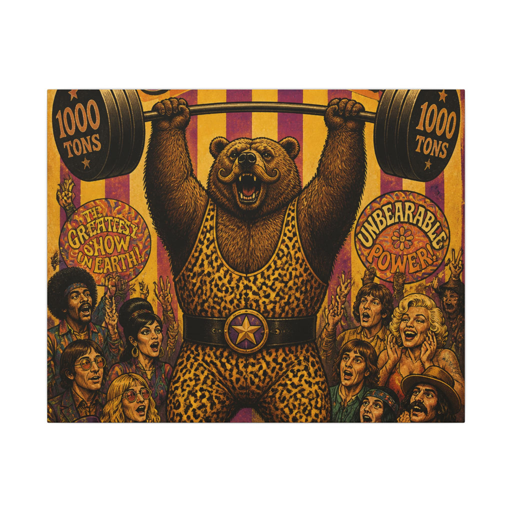 Strongman Bear Wall Art Canvas 16×20 Psychedelic Cafe Decor Maximalist Print