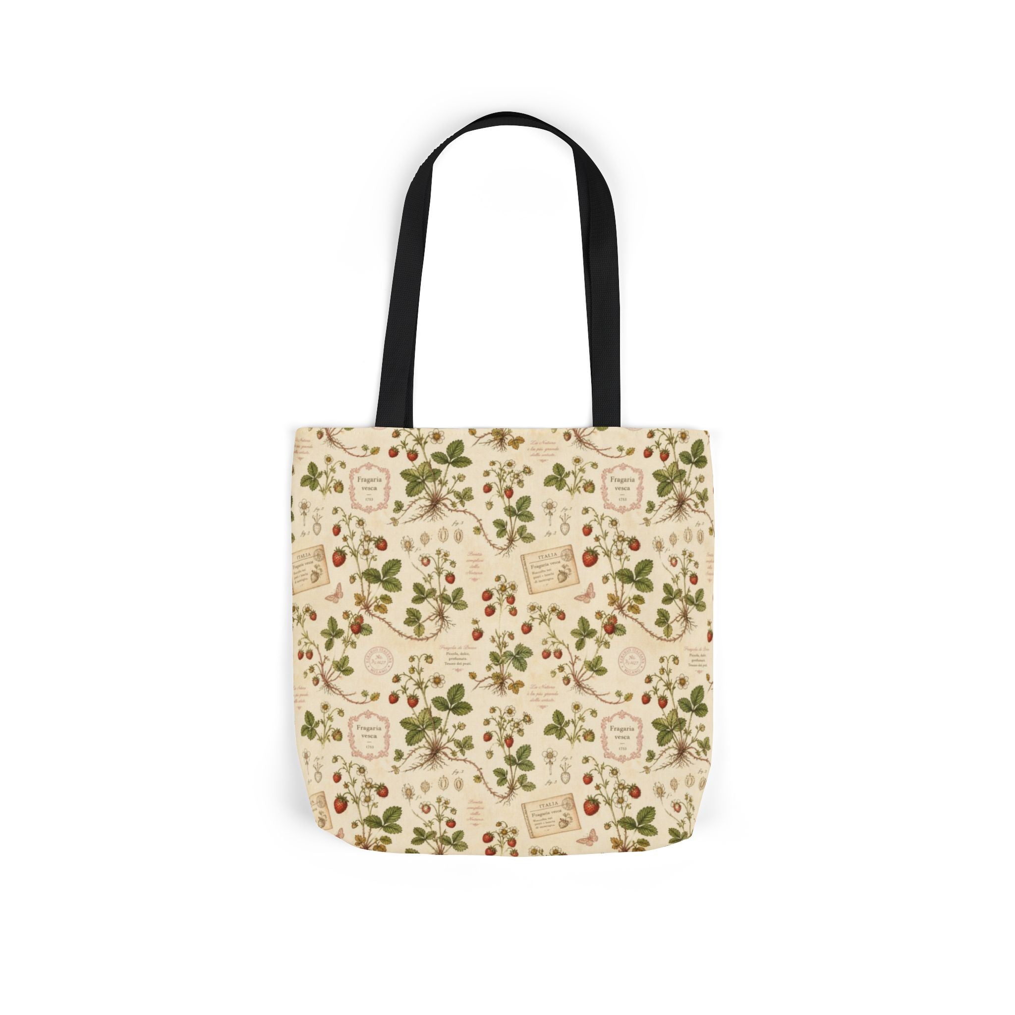 Wild Strawberries Canvas Tote Bag Mediterranean Kitchen Botanical Design Italian Cottagecore Gift