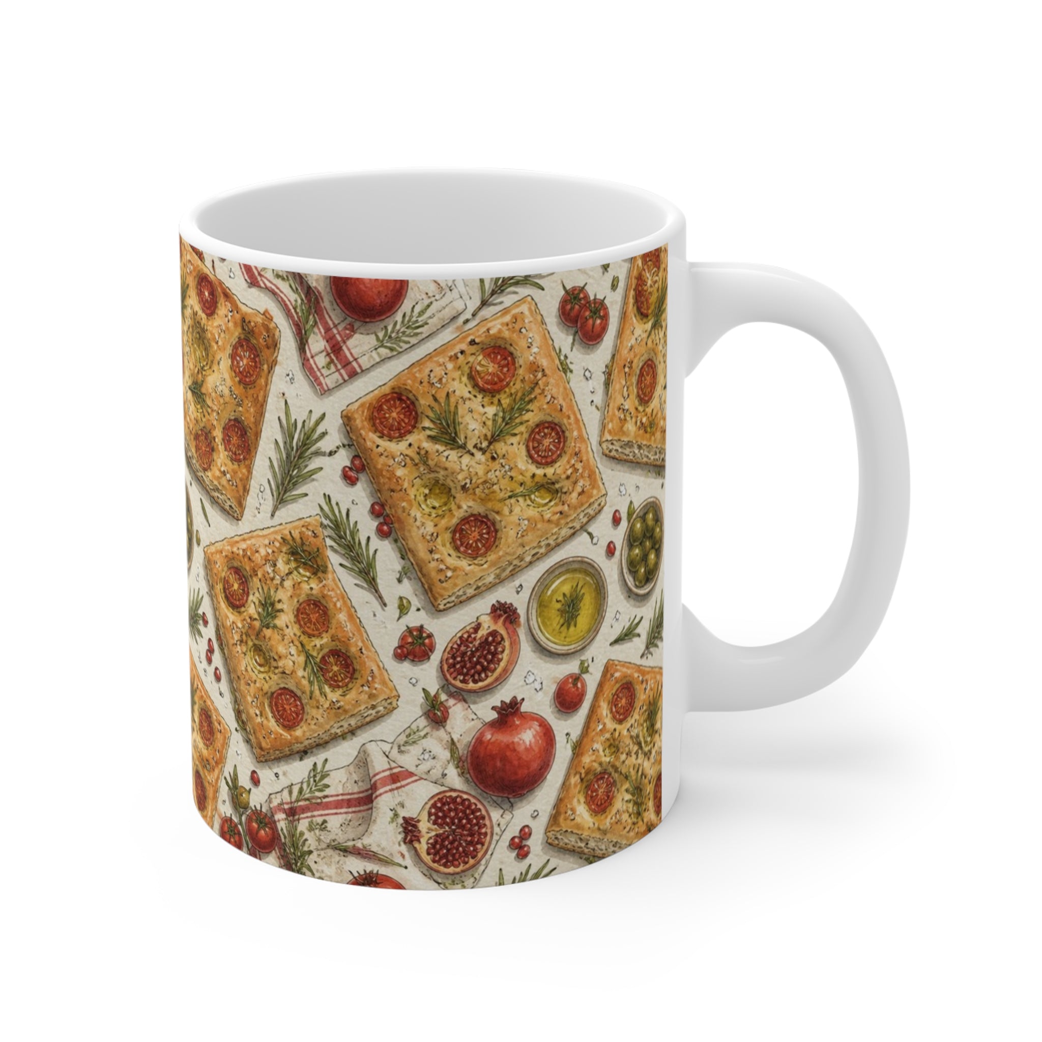Focaccia Bread 11oz Ceramic Mug Mediterranean Kitchen Watercolor Design Italian Cottagecore Gift