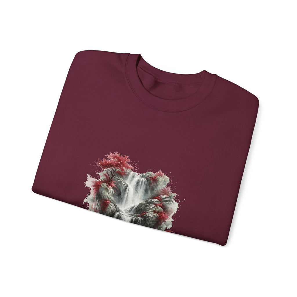 Matching Couple Sweatshirt - Wildfire & Waterfall Matching Couple Crewneck Sweatshirt Watercolor Art His Hers Engagement Gift - Design B