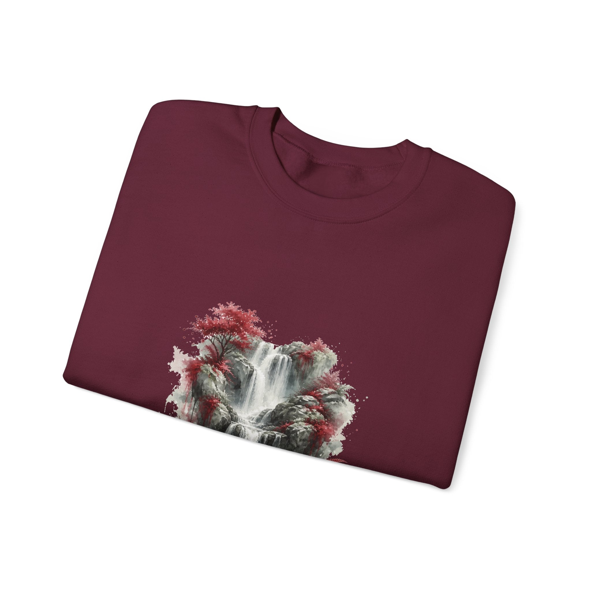 Matching Couple Sweatshirt - Wildfire & Waterfall Matching Couple Crewneck Sweatshirt Watercolor Art His Hers Engagement Gift - Design B