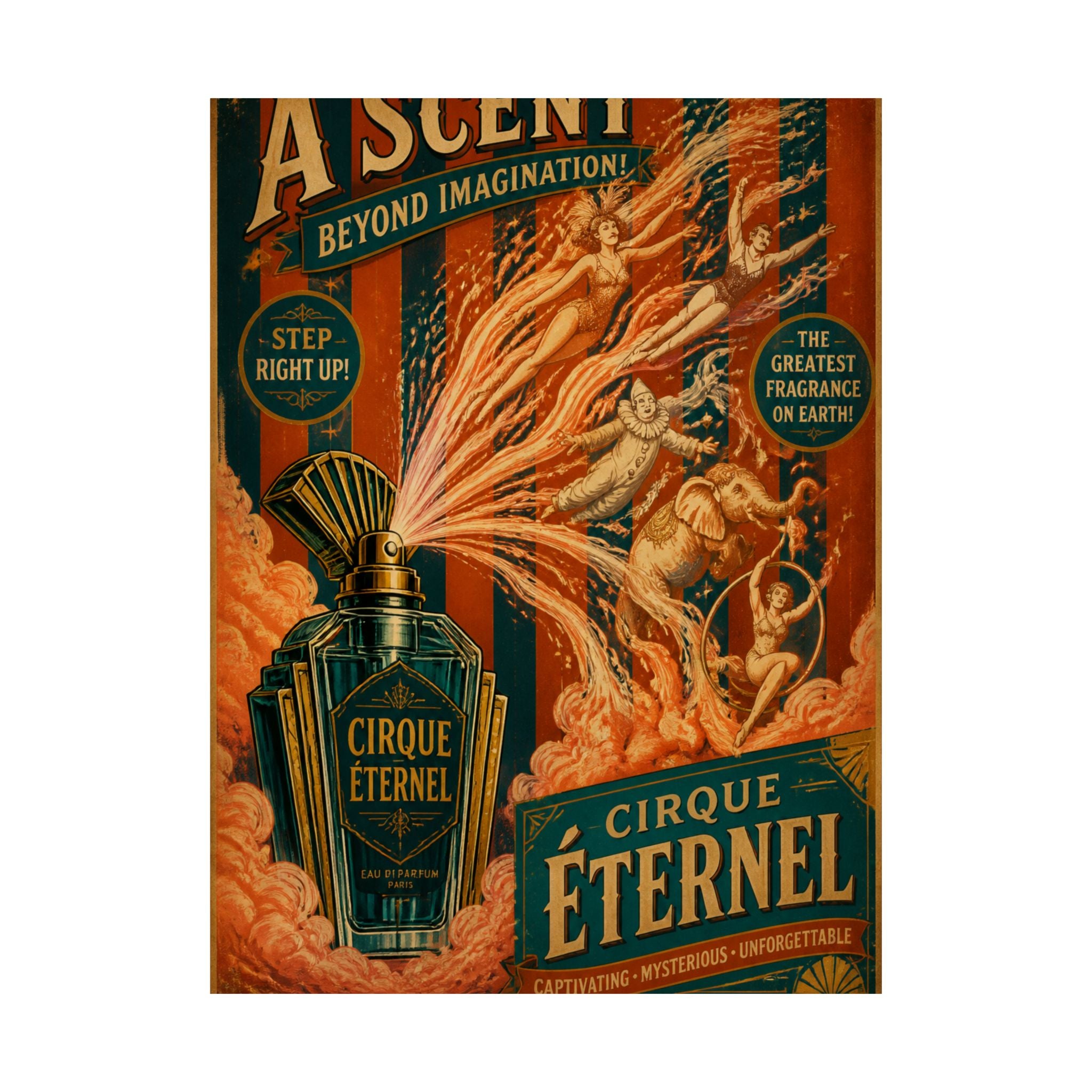 Perfume Bottle Fountain Wall Art Poster 24×36 Vintage Circus Bedroom Decor Maximalist Print