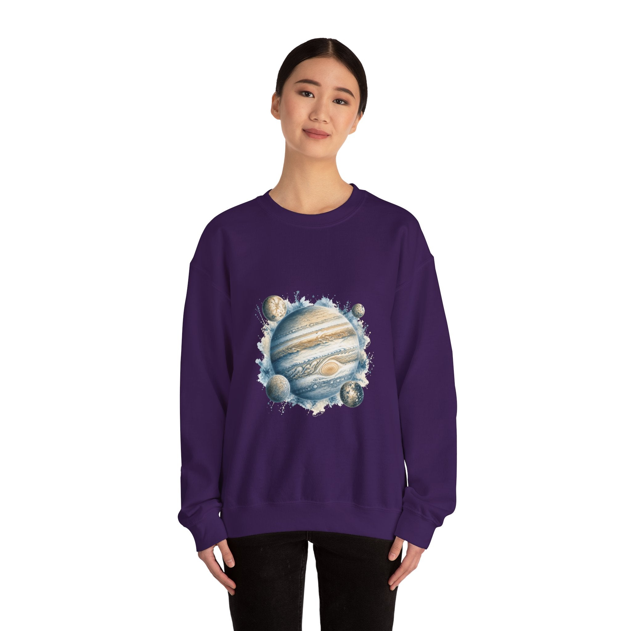 Matching Couple Sweatshirt - Saturn & Jupiter Matching Couple Crewneck Sweatshirt Watercolor Art His Hers Engagement Gift - Design B