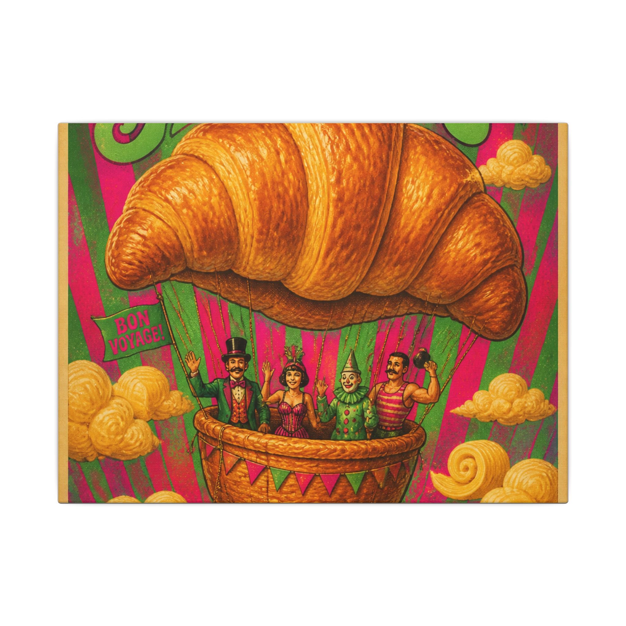 Croissant Hot Air Balloon Wall Art Canvas 16×20 Psychedelic Cafe Decor Maximalist Print