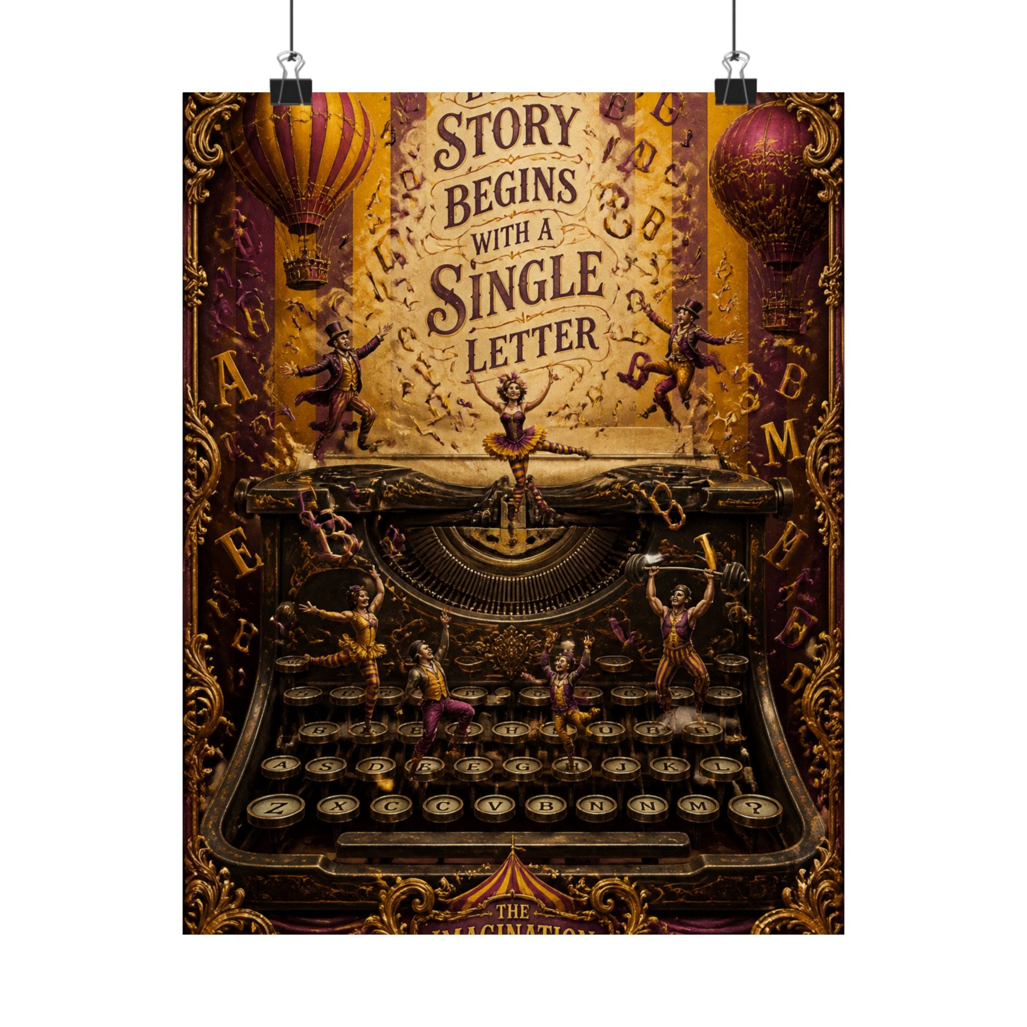 Typewriter Flying Letters Wall Art Poster 24×36 Baroque Studio Decor Maximalist Print