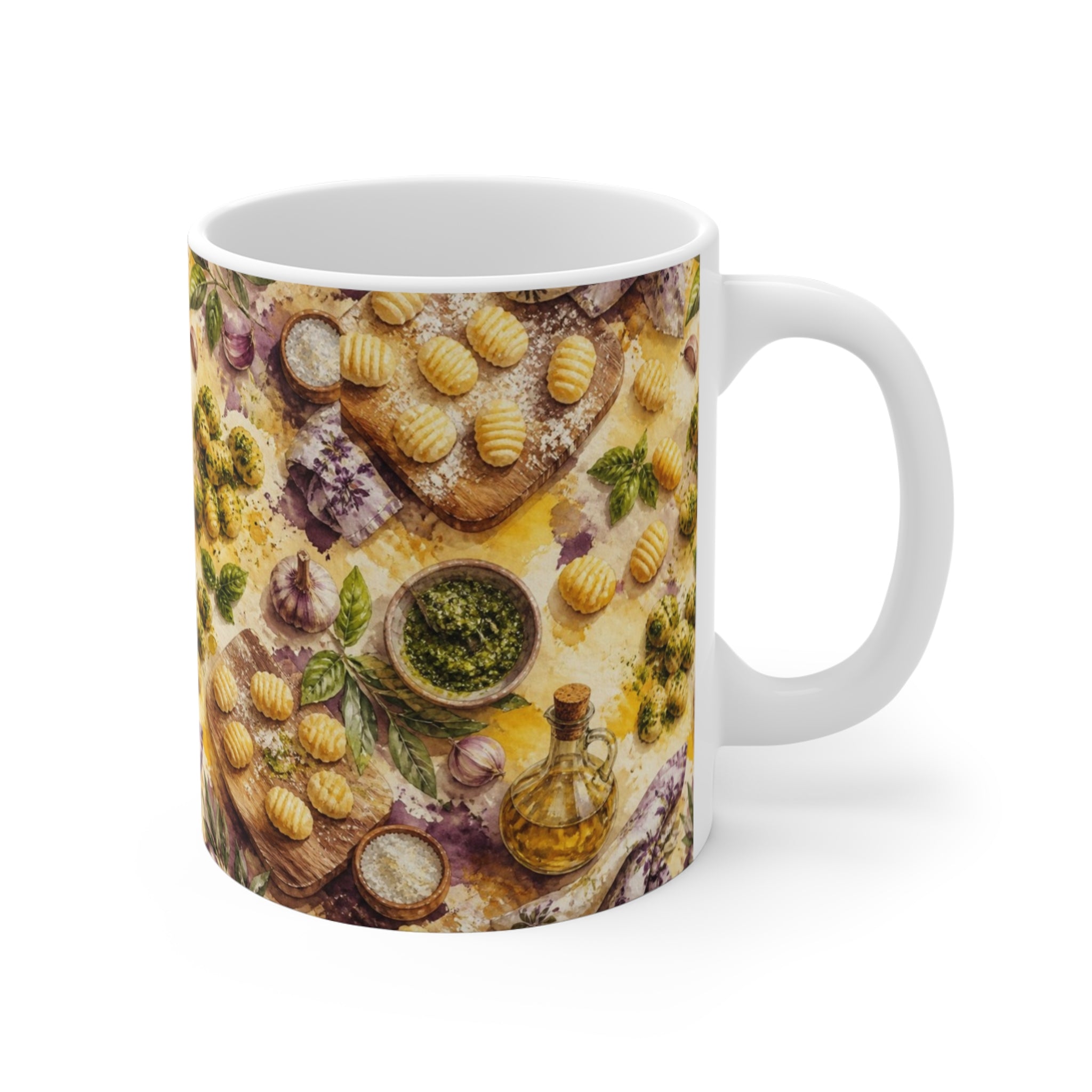 Potato Gnocchi 11oz Ceramic Mug Mediterranean Kitchen Watercolor Splash Design Italian Cottagecore Gift