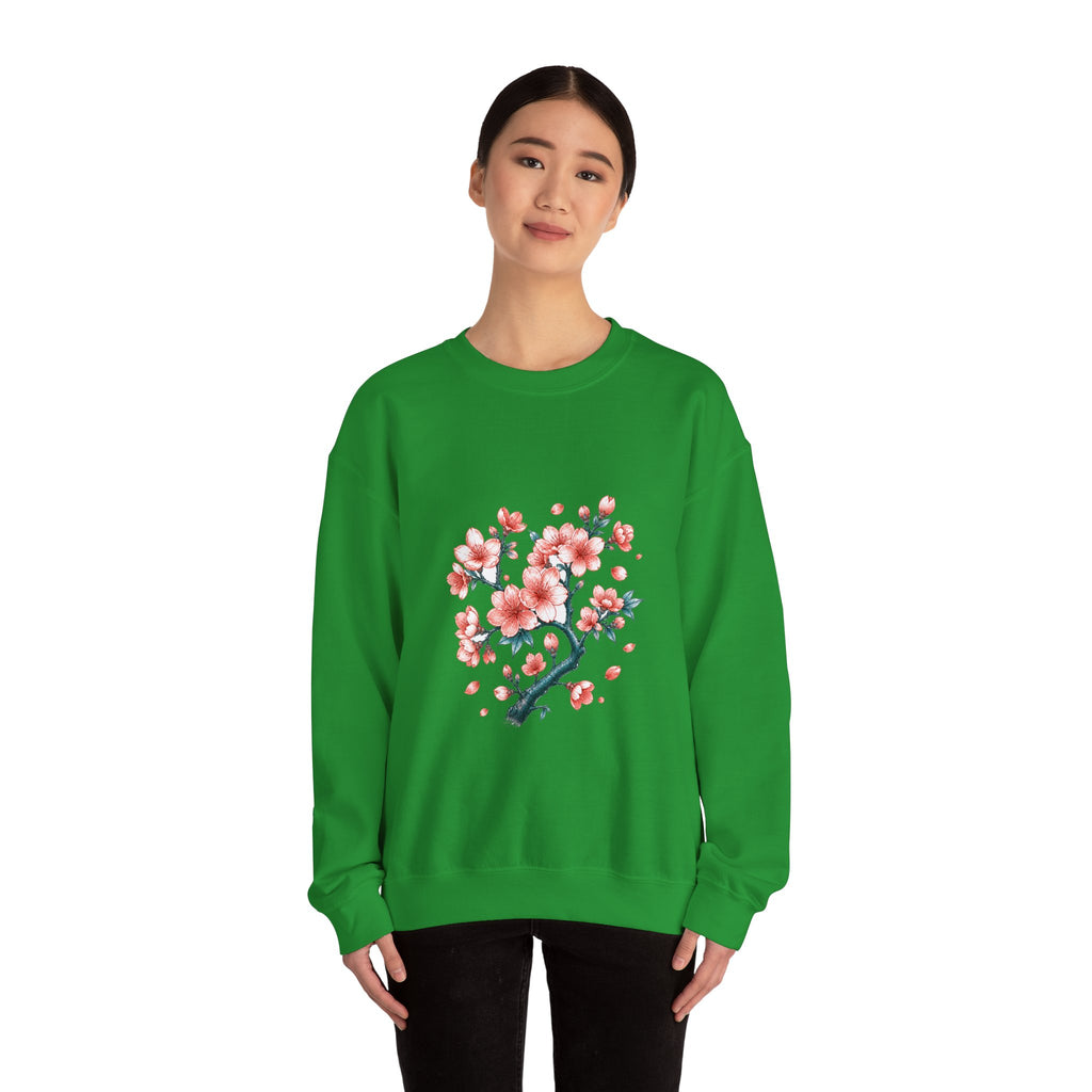 Matching Couple Sweatshirt - Cherry Blossom & Maple Leaf Matching Couple Premium Fleece Sweatshirt Hand-Drawn Art His Hers Anniversary Gift - Design A
