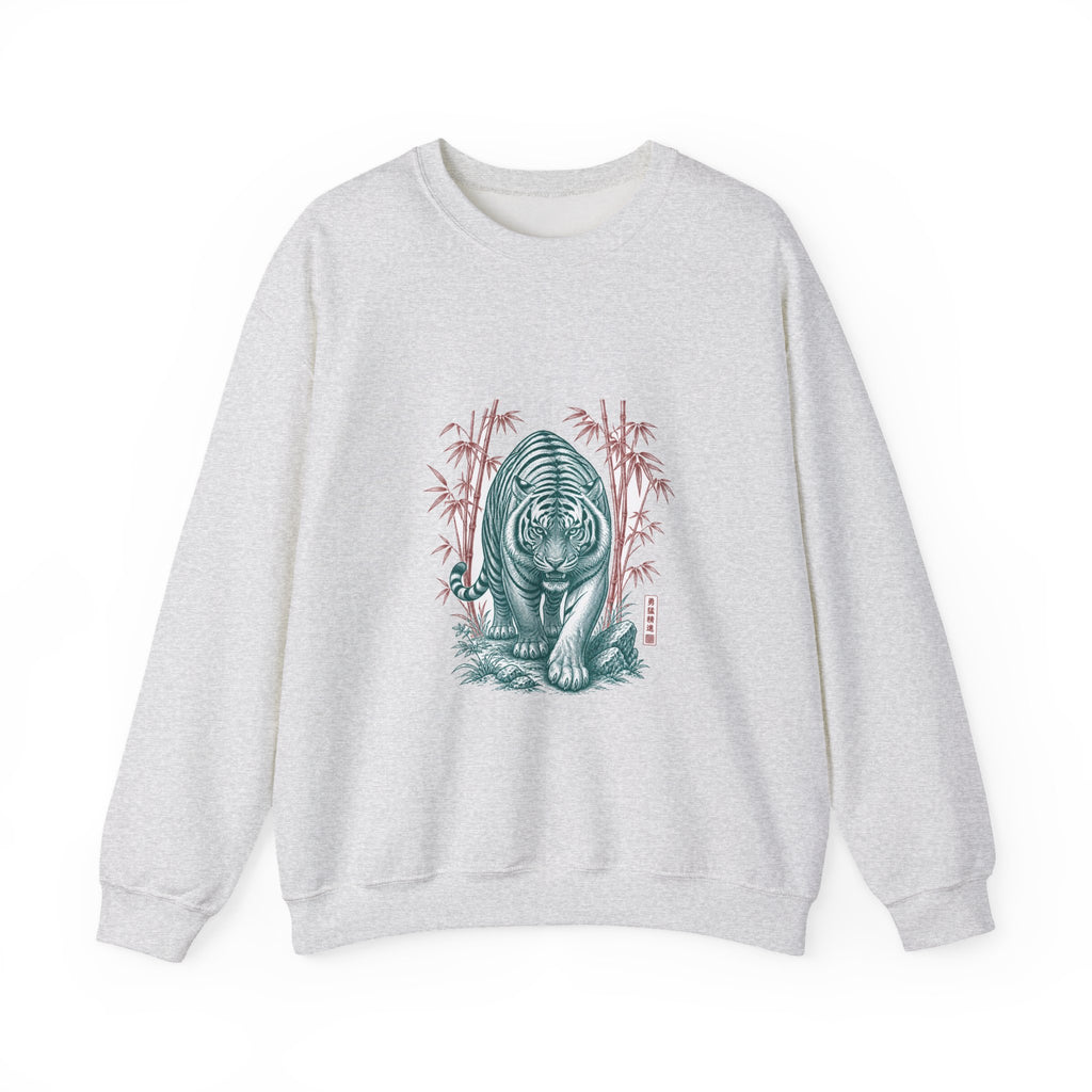 Matching Couple Sweatshirt - Tiger & Crane Matching Couple Crewneck Sweatshirt Vintage Art His Hers Wedding Gift - Design A