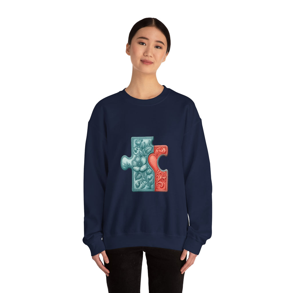 Matching Couple Sweatshirt - Puzzle Pieces Matching Couple Crewneck Sweatshirt Vintage Art His Hers Wedding Gift - Design A