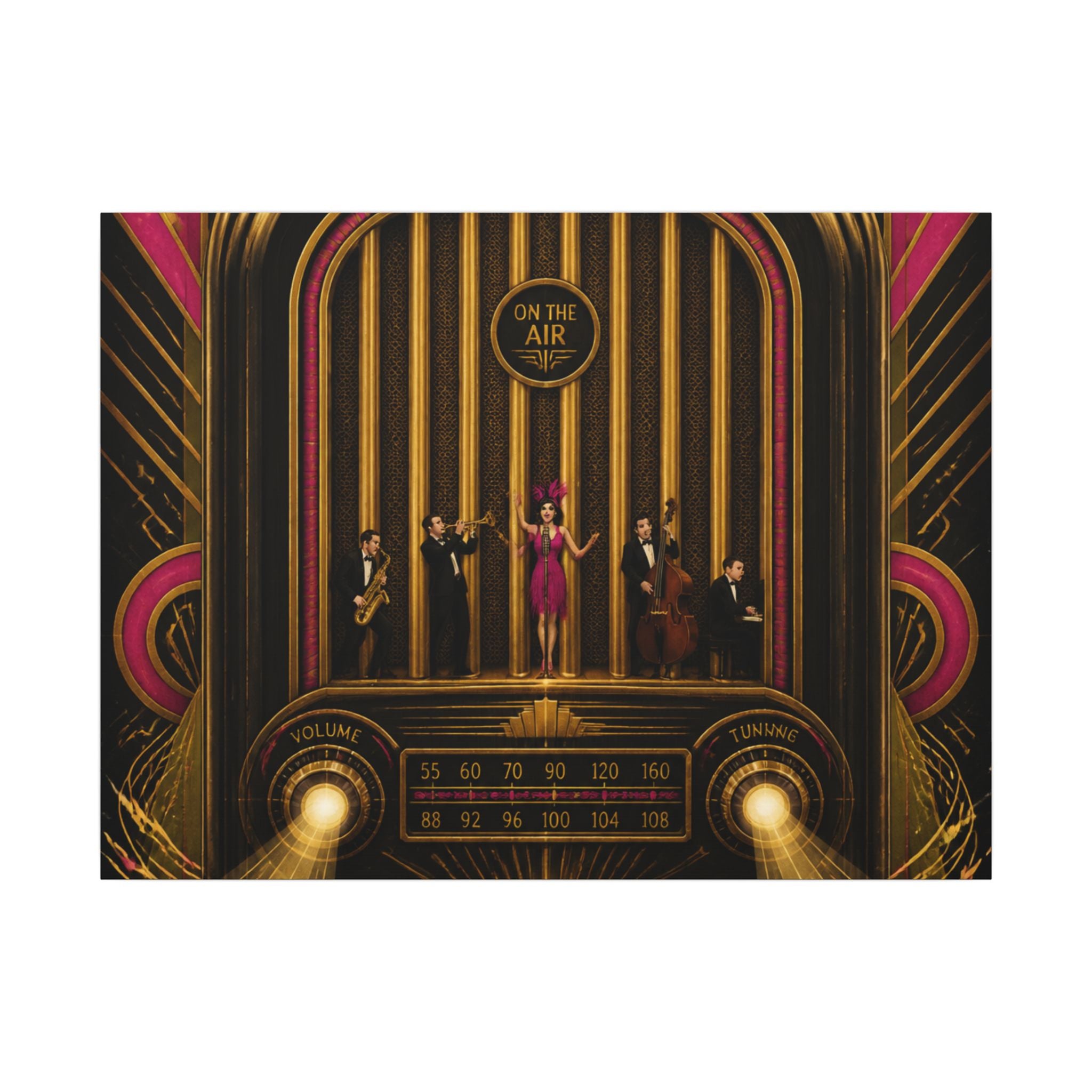 Vintage Radio Stage Wall Art Canvas 24×36 Art Deco Bar Area Decor Maximalist Print